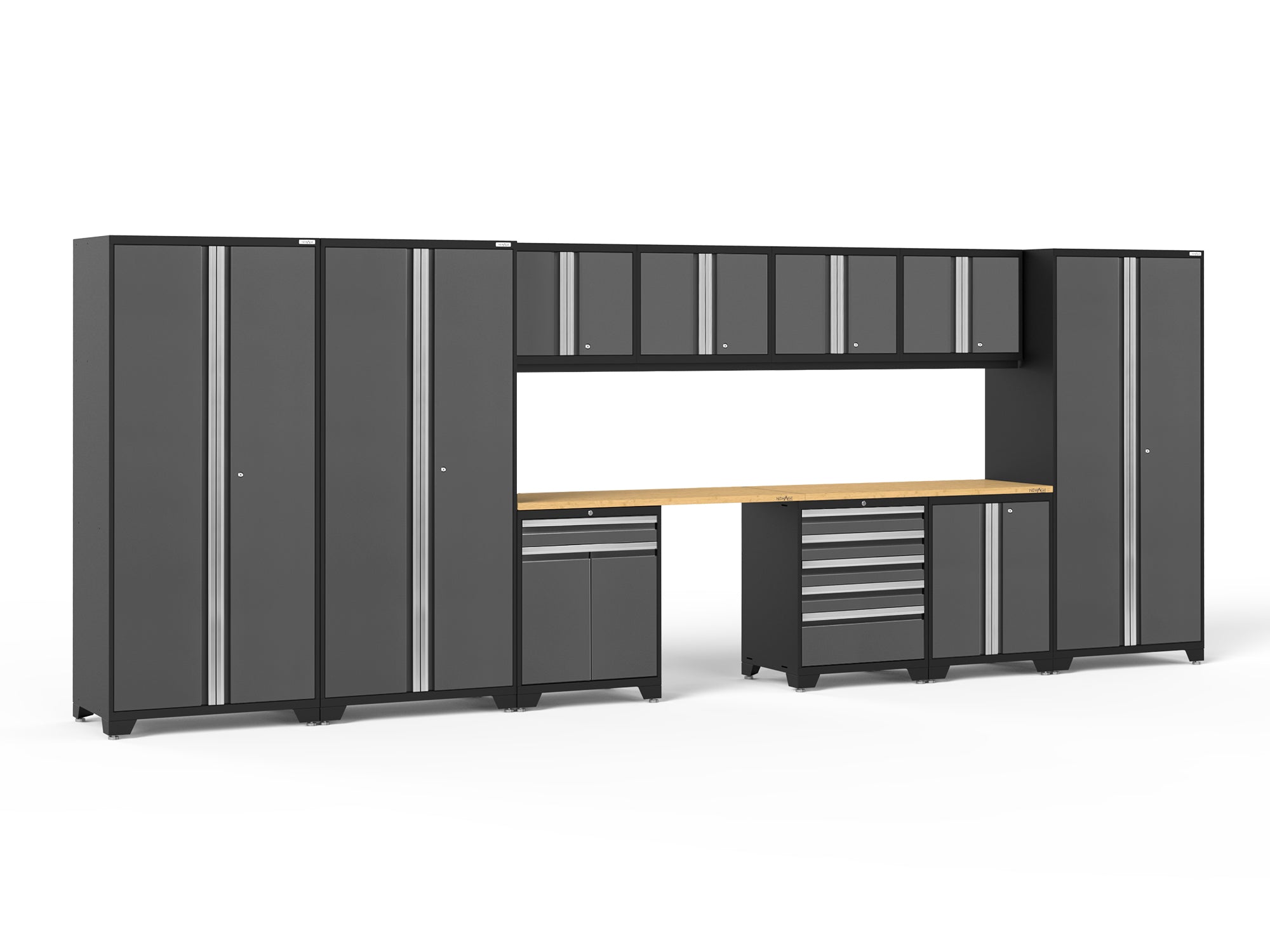 Pro Series 12 Piece Cabinet Set with Lockers, Tool Drawer Cabinet, and 56 in. Worktop