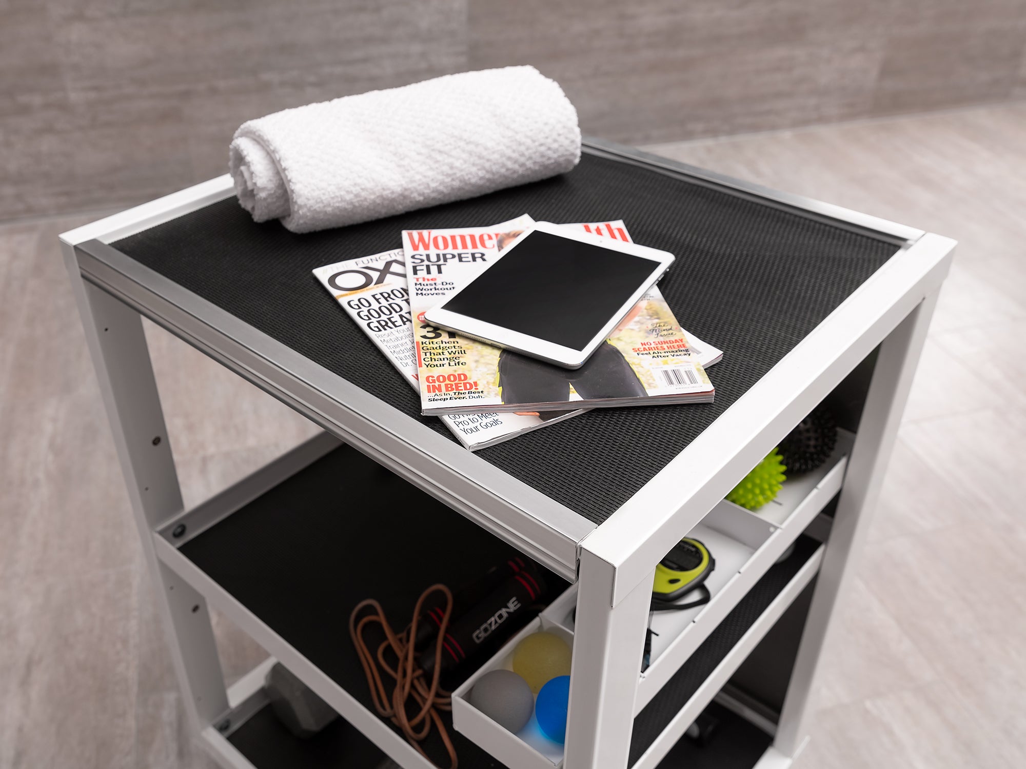 Pro Series 9 Piece Cabinet Set with Wall, Base, Tool Drawer Cabinet, Lockers, Utility Cart and 84 in. Worktop