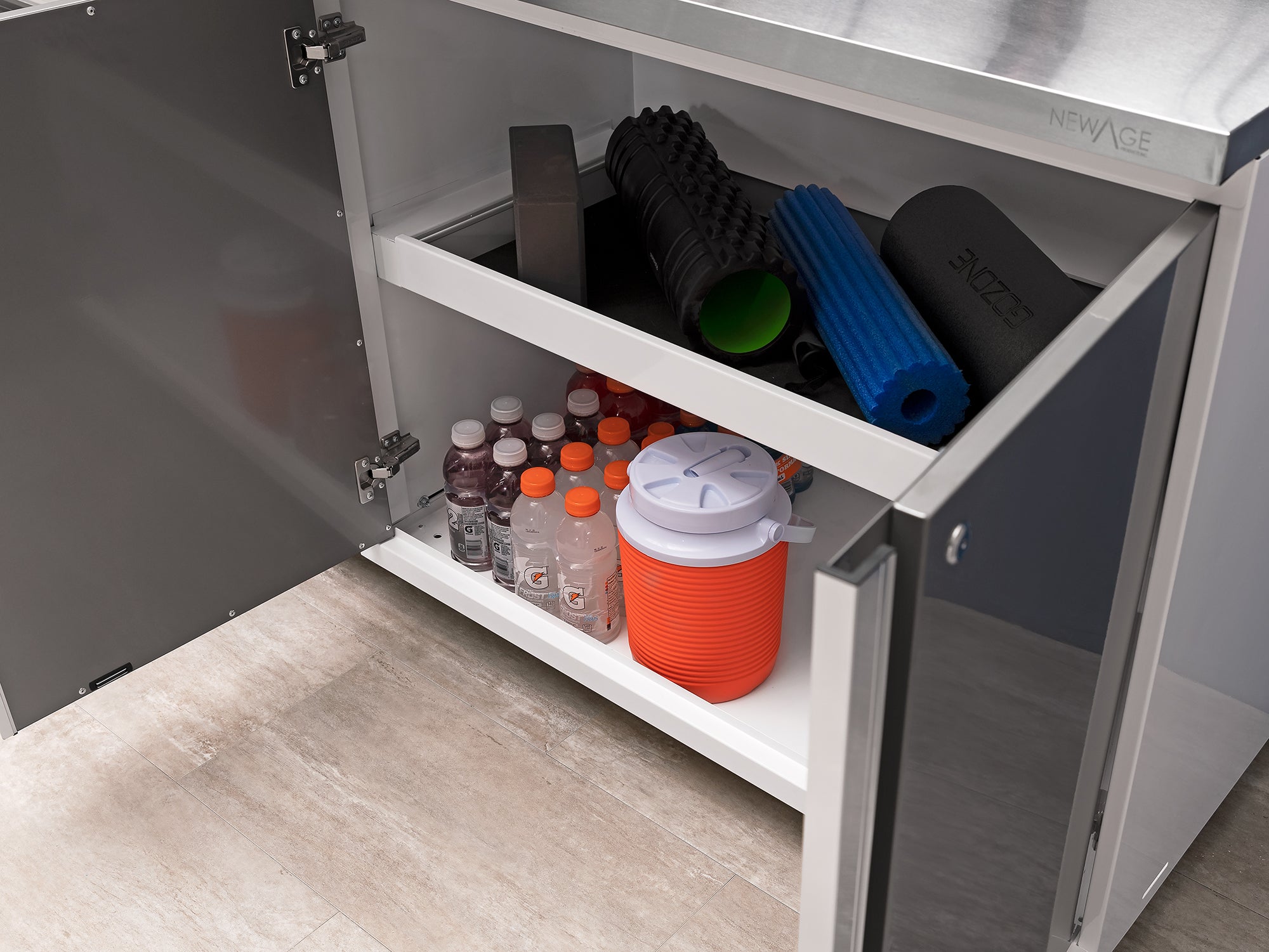 Pro Series 9 Piece Cabinet Set with Wall, Base, Tool Drawer Cabinet, Lockers, Utility Cart and 84 in. Worktop