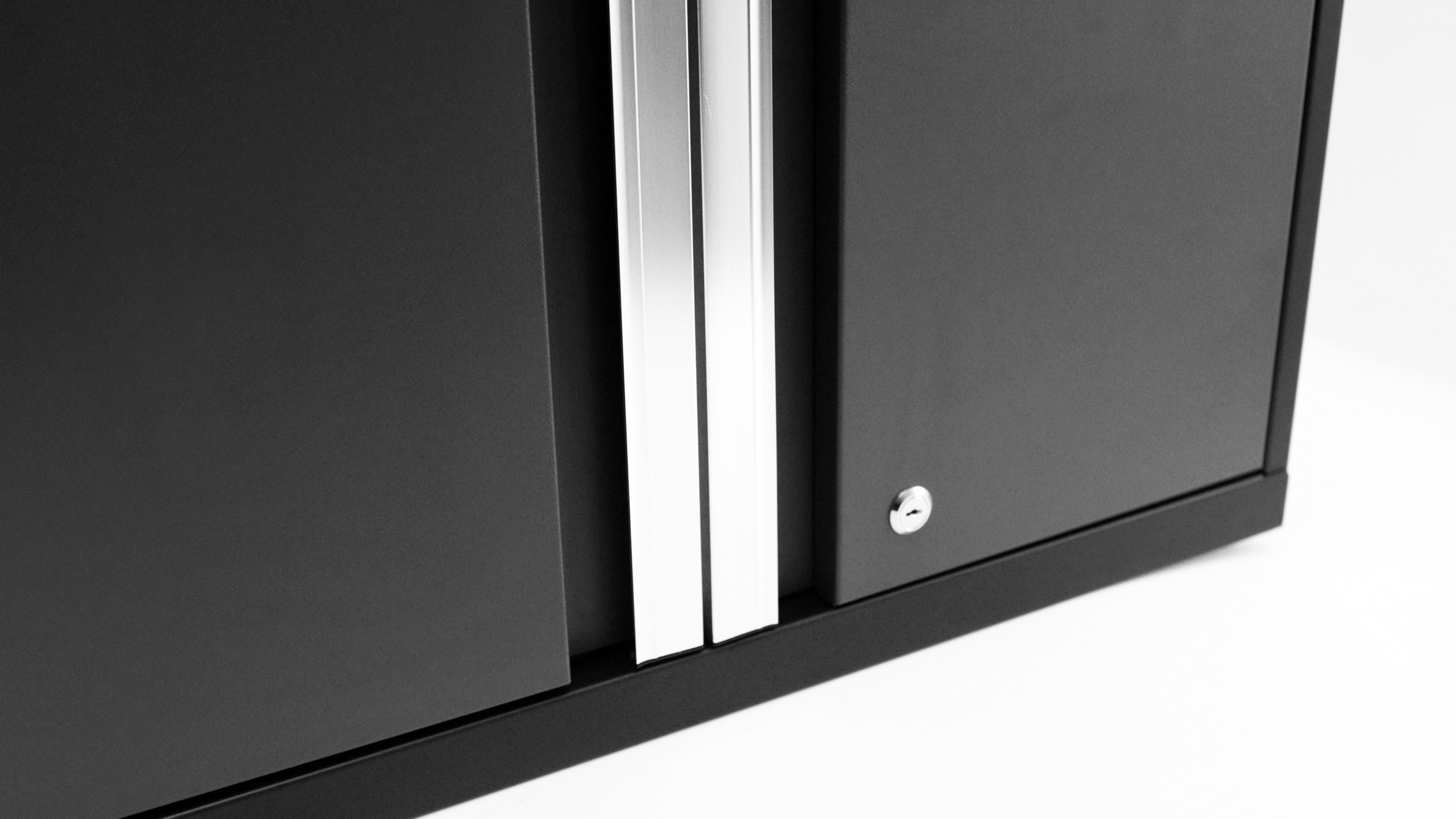 Pro Series 9 Piece Cabinet Set with Wall, Base, Tool Drawer Cabinet, Lockers, Utility Cart and 84 in. Worktop