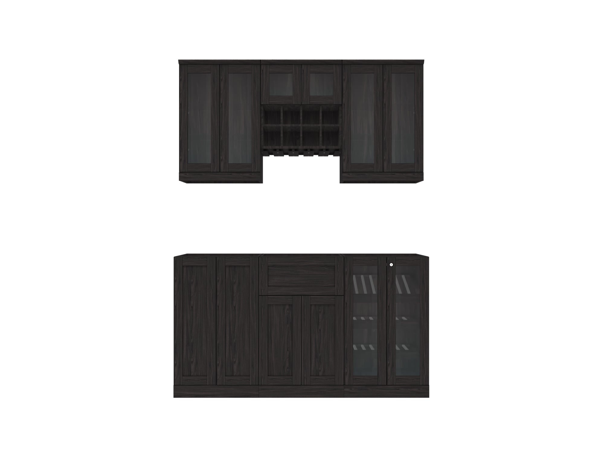 Home Bar 6 Piece Cabinet Set with Display Cabinet and Wall Cabinets - 21 in.