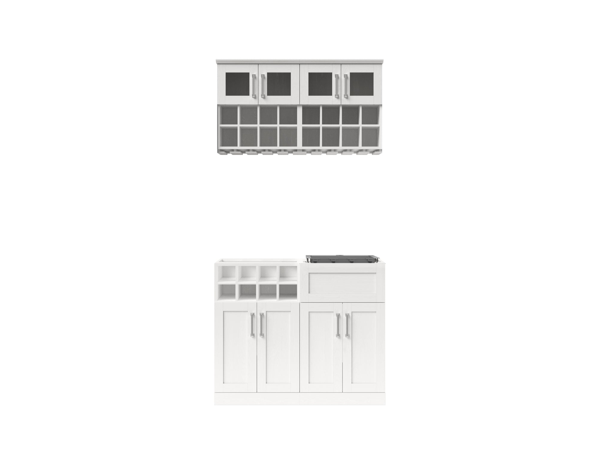 Home Bar 5 Piece Cabinet Set with Wall Racks, Sink Cabinet, and Sink - 21 in.