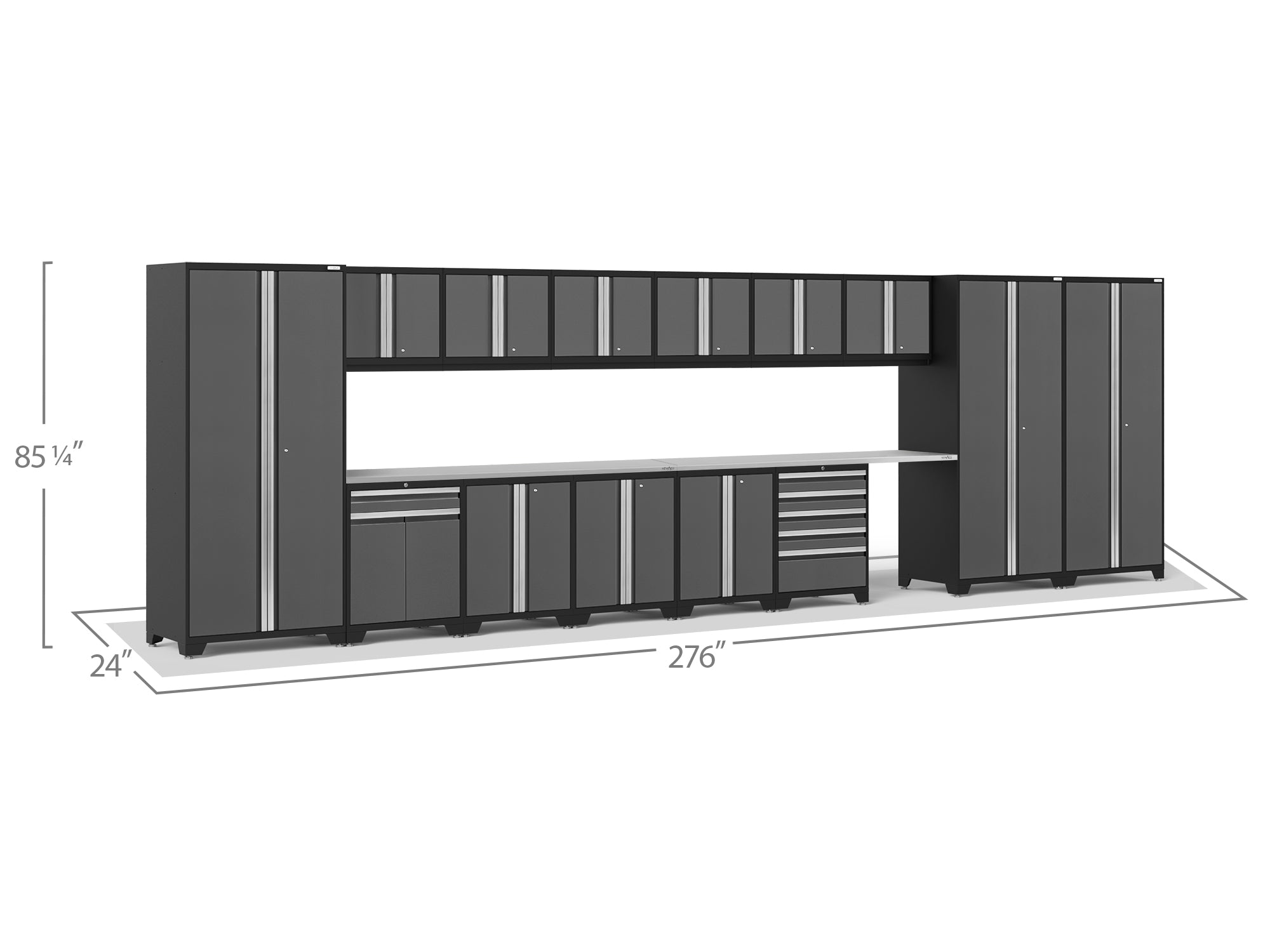 Pro Series Gray 16 Piece Cabinet Set with Wall, Tool Drawer, Multi-Function Cabinet, Lockers and 168 in. Worktop