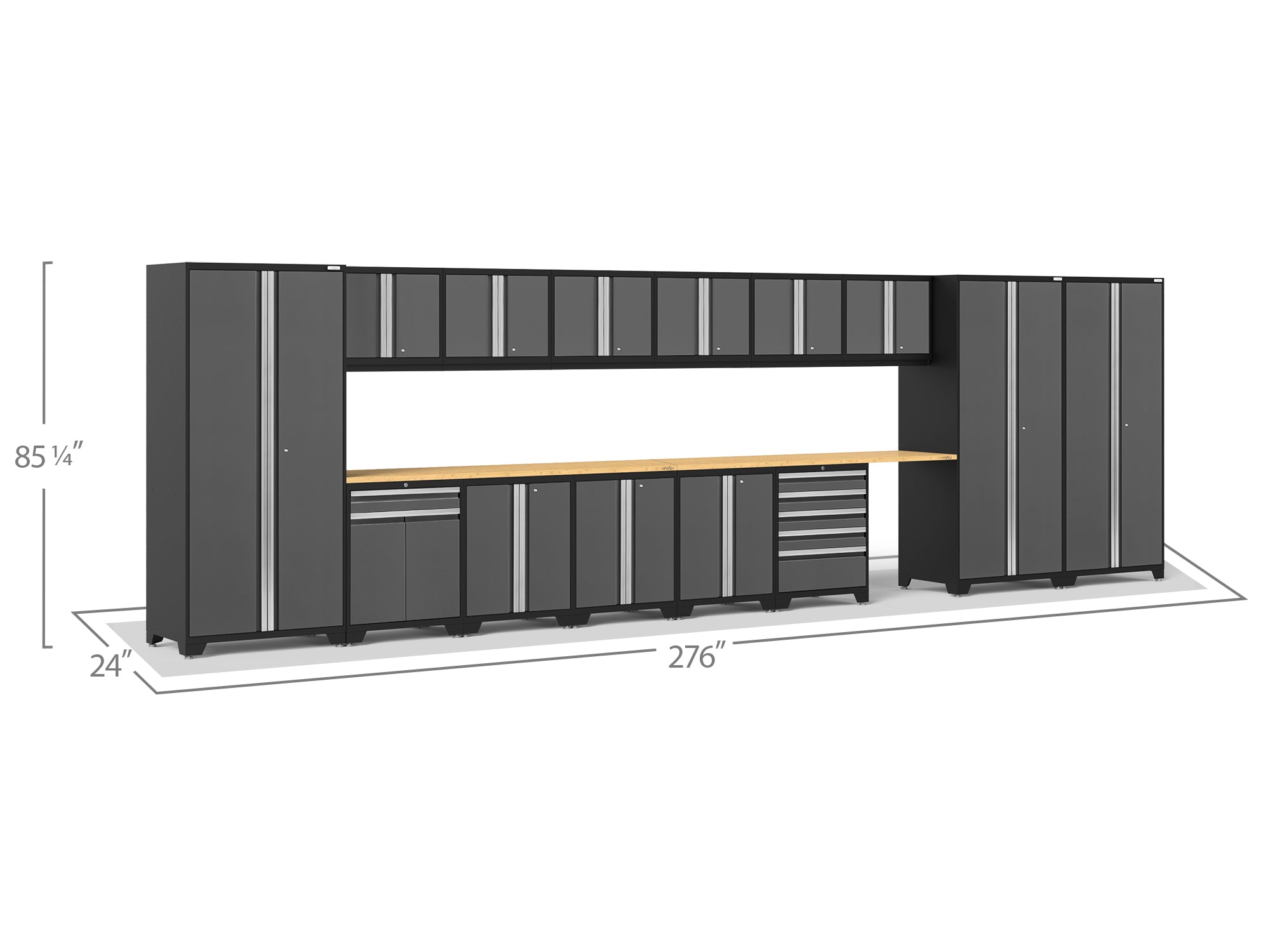 Pro Series Gray 16 Piece Cabinet Set with Wall, Tool Drawer, Multi-Function Cabinet, Lockers and 168 in. Worktop