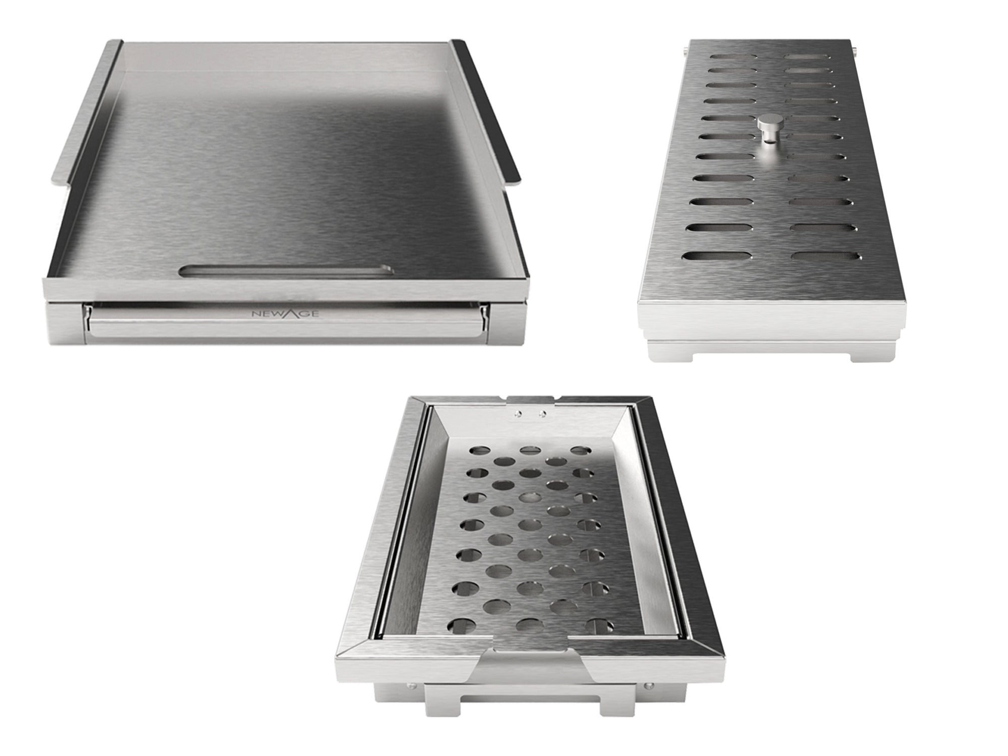 Outdoor Kitchen Grill 3-Piece Bundle (Griddle plate, Smoker Box, Charcoal tray)