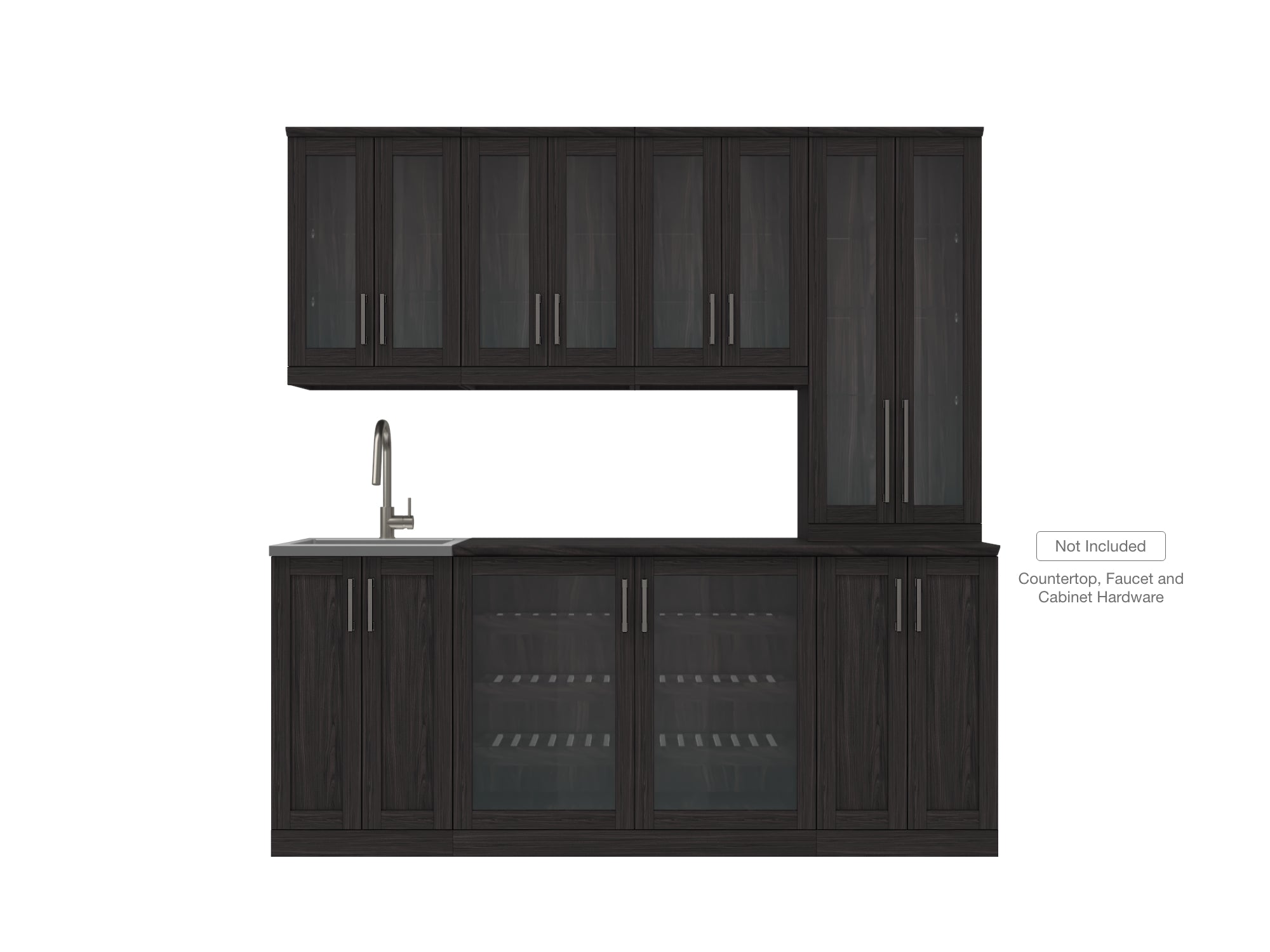 Home Bar 8 Piece Cabinet Set with Wide Display, Wall, Sink Cabinet, and Sink - 21 in.