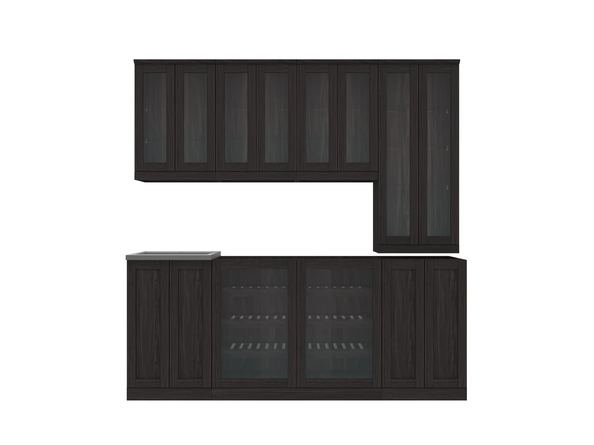 Home Bar 8 Piece Cabinet Set with Wide Display, Wall, Sink Cabinet, and Sink - 21 in.