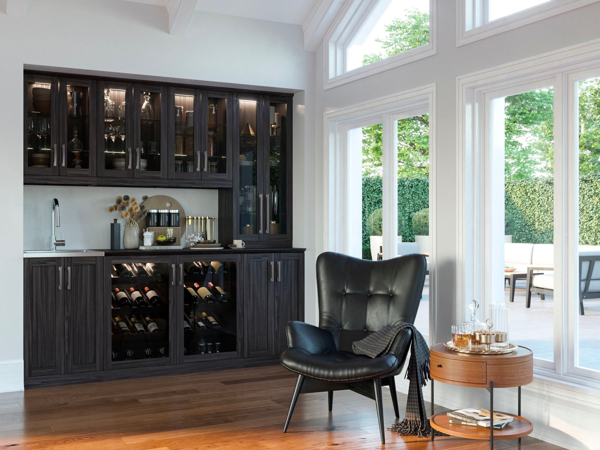 Home Bar 8 Piece Cabinet Set with Wide Display, Wall, Sink Cabinet, and Sink - 21 in.