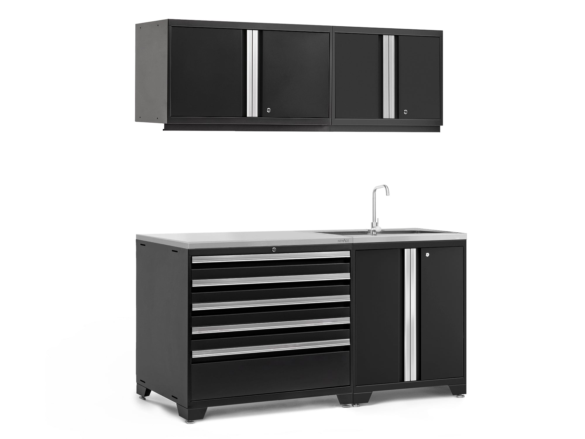 Pro Series 5 Piece Cabinet Set with Sink, Wall Cabinet, Tool Drawer, and Worktop