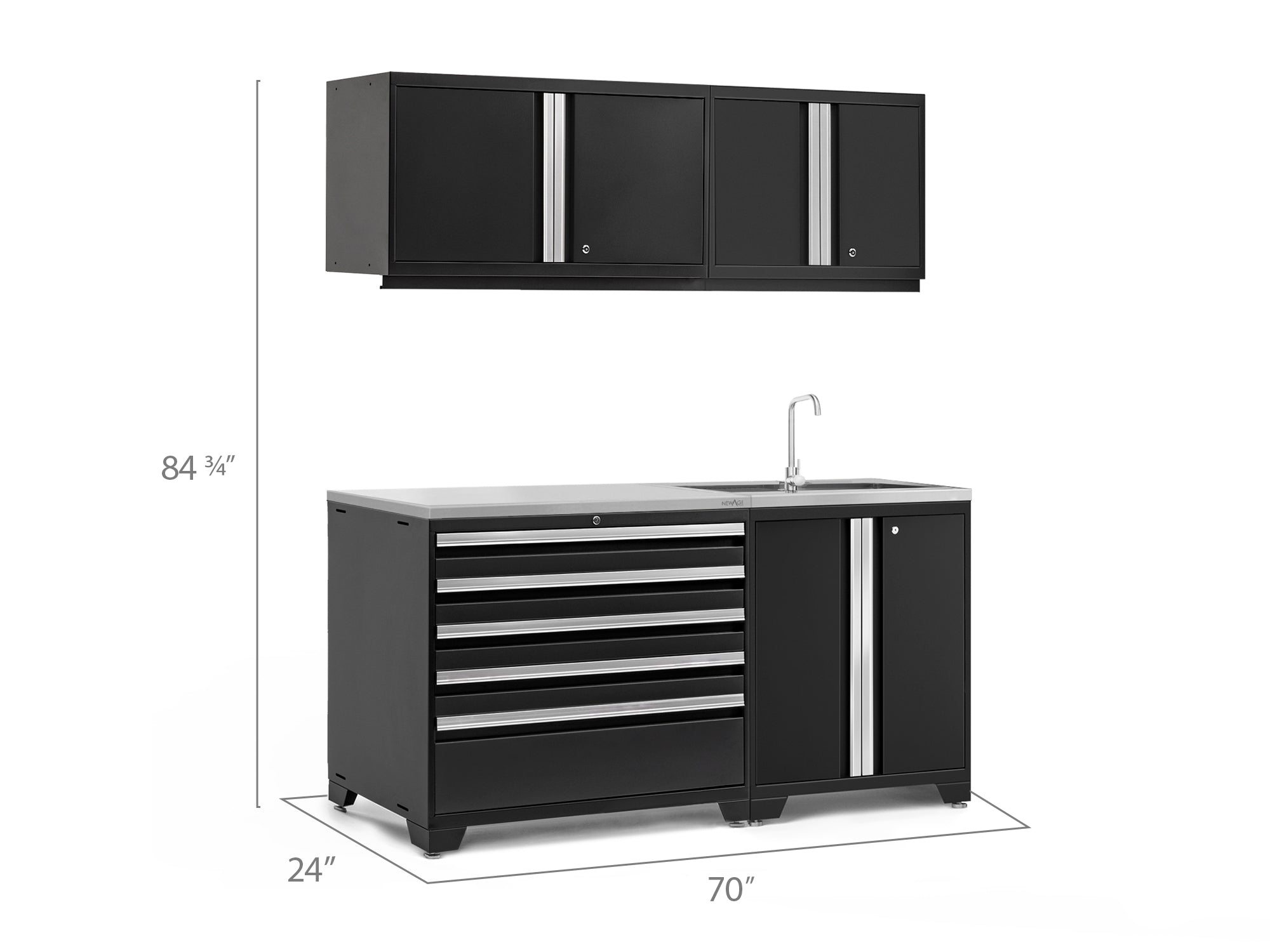 Pro Series 5 Piece Cabinet Set with Sink, Wall Cabinet, Tool Drawer, and Worktop