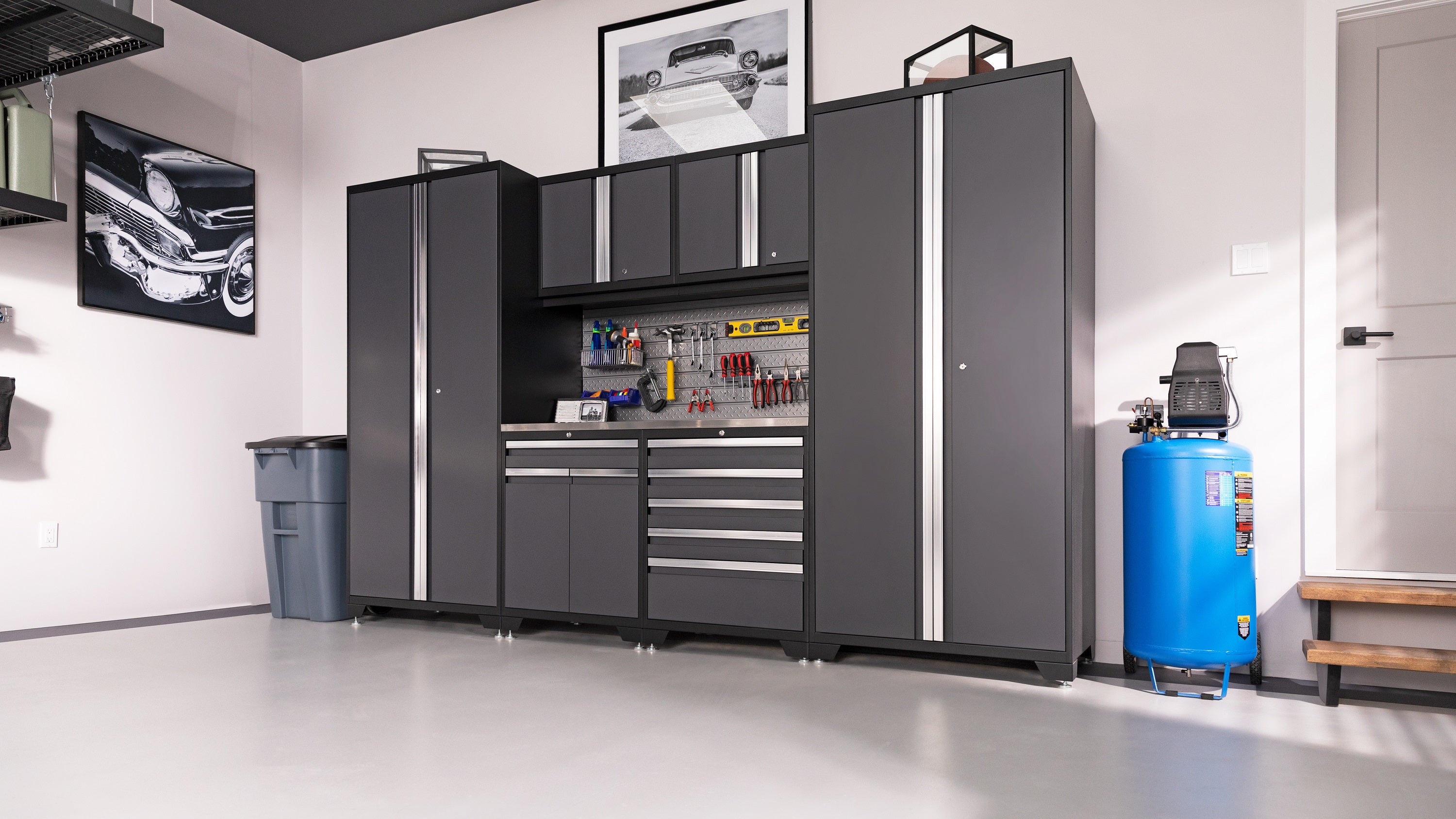 Pro Series 5 Piece Cabinet Set with Sink, Wall Cabinet, Tool Drawer, and Worktop