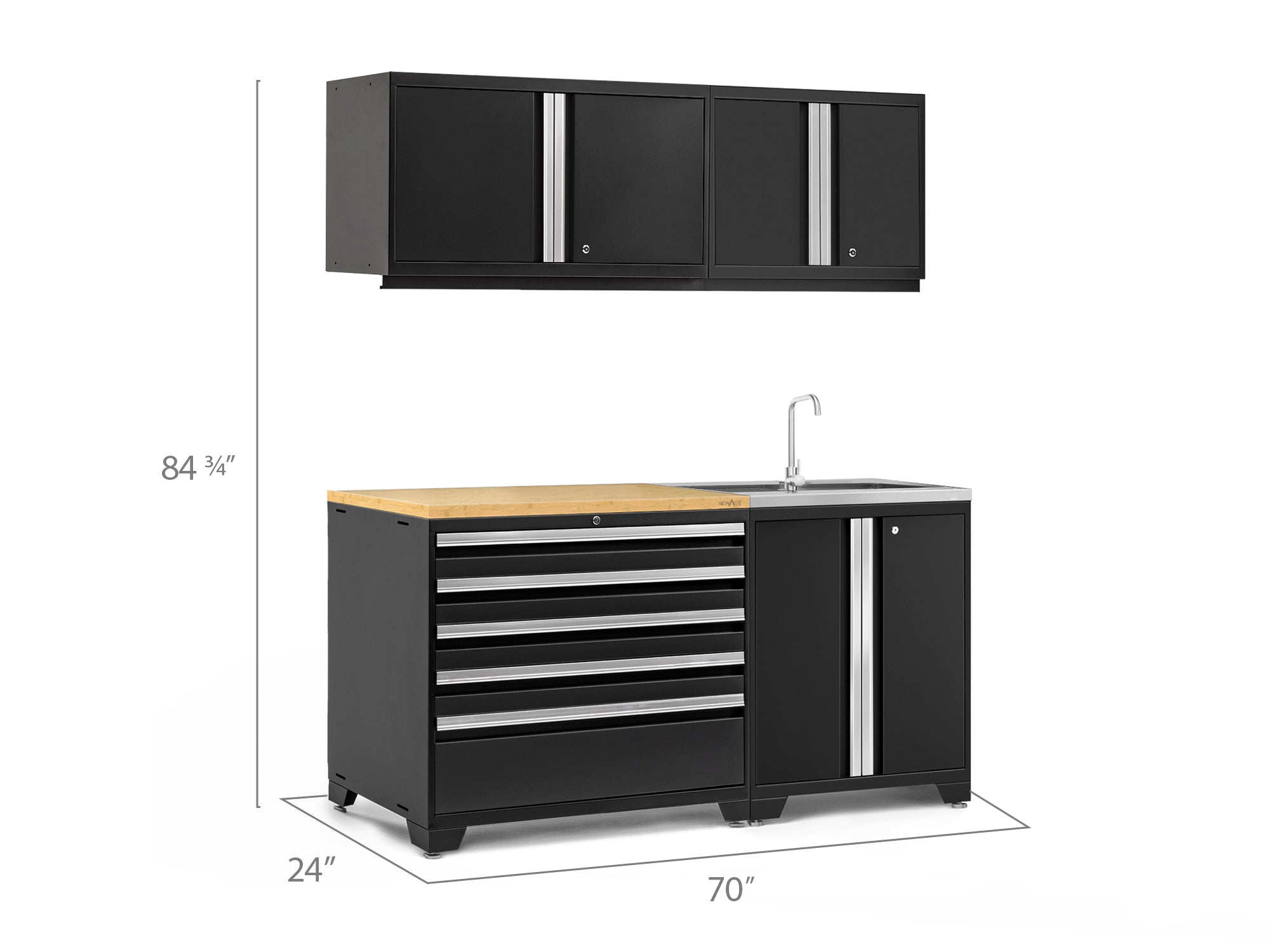 Pro Series 5 Piece Cabinet Set with Sink, Wall Cabinet, Tool Drawer, and Worktop