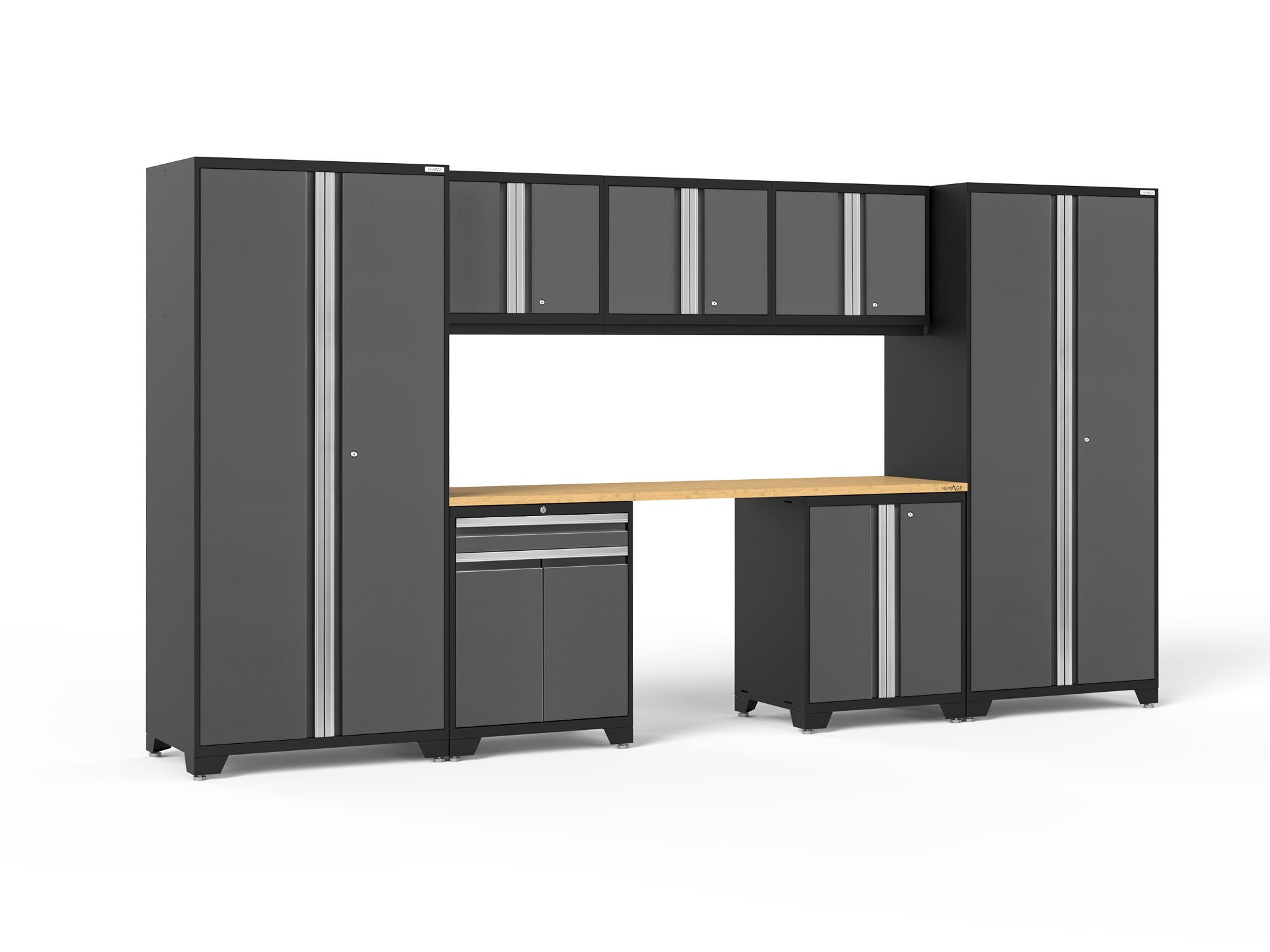 Pro Series 8 Piece Cabinet Set with Wall, Base, Multi-Function Cabinet, Lockers and 84 in. Worktop