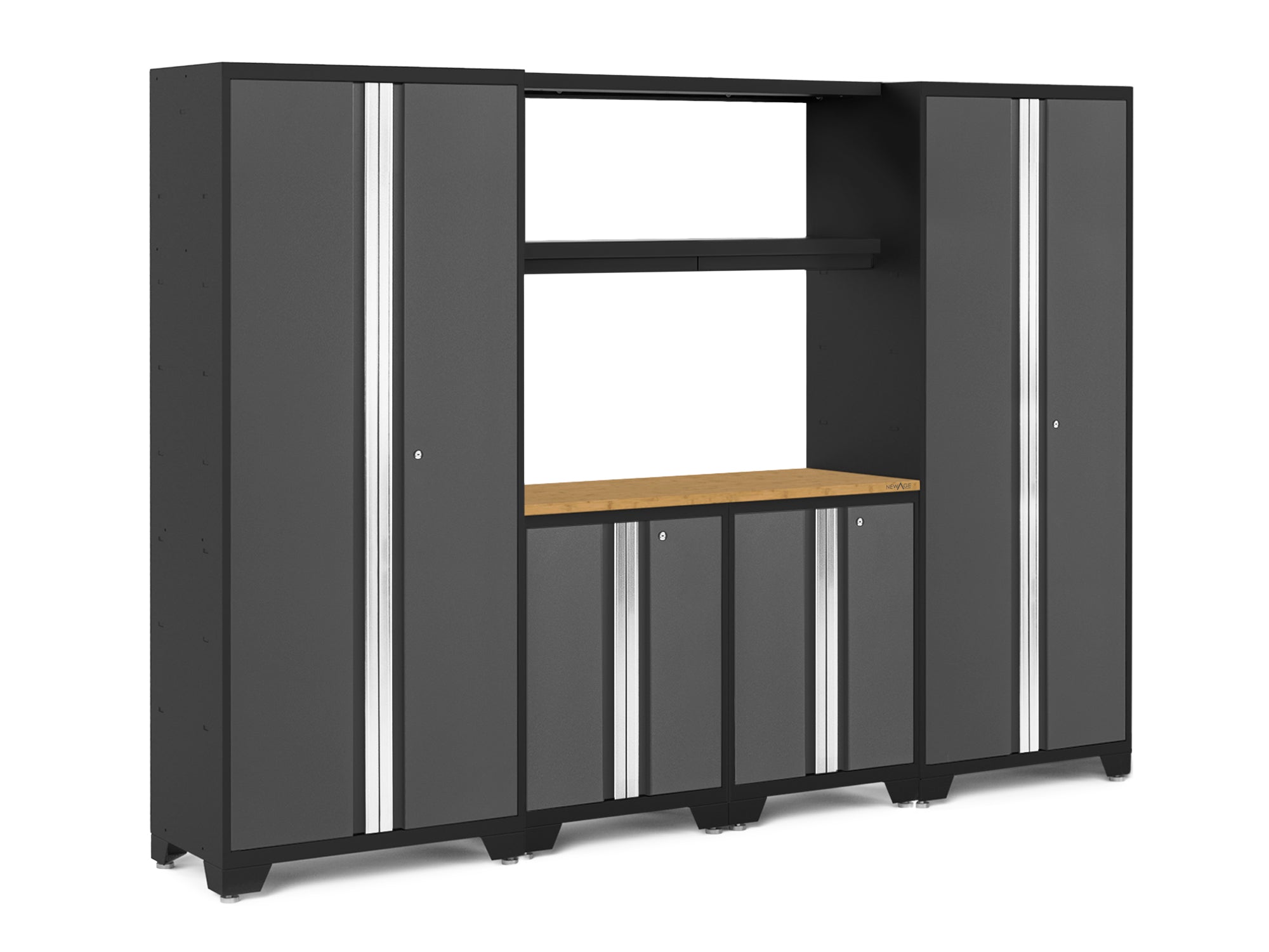 Bold Series 6 Piece Cabinet Set with Multi-use Locker, Base Cabinet, Display Shelf, and Worktop