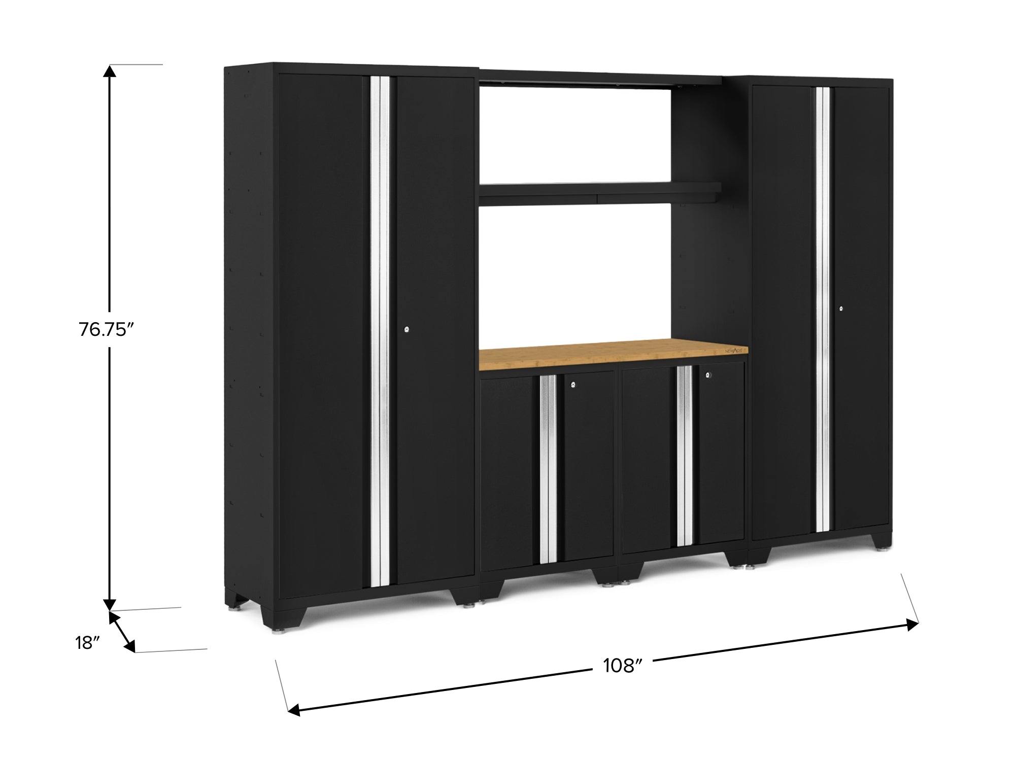 Bold Series 6 Piece Cabinet Set with Multi-use Locker, Base Cabinet, Display Shelf, and Worktop
