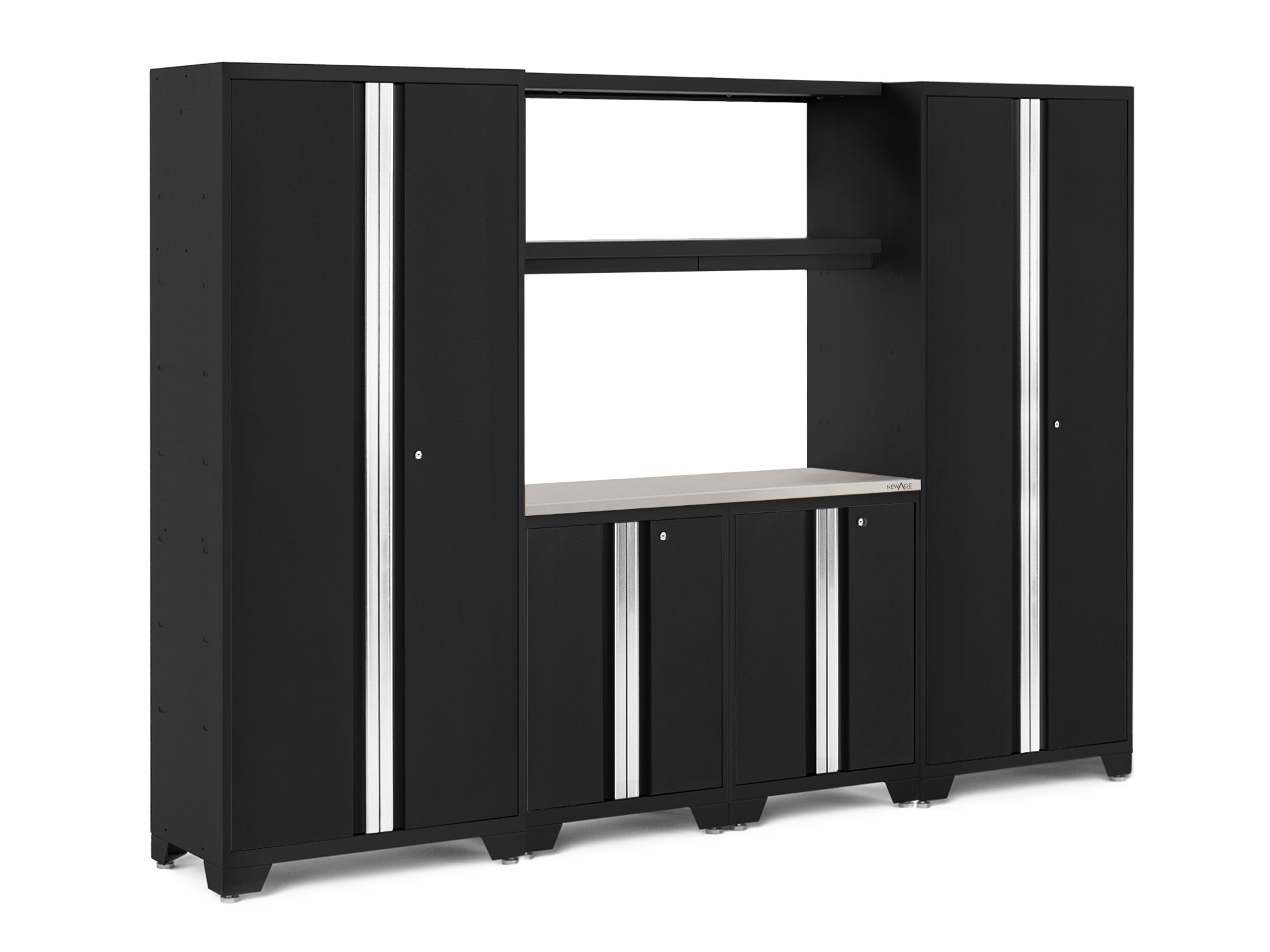 Bold Series 6 Piece Cabinet Set with Multi-use Locker, Base Cabinet, Display Shelf, and Worktop