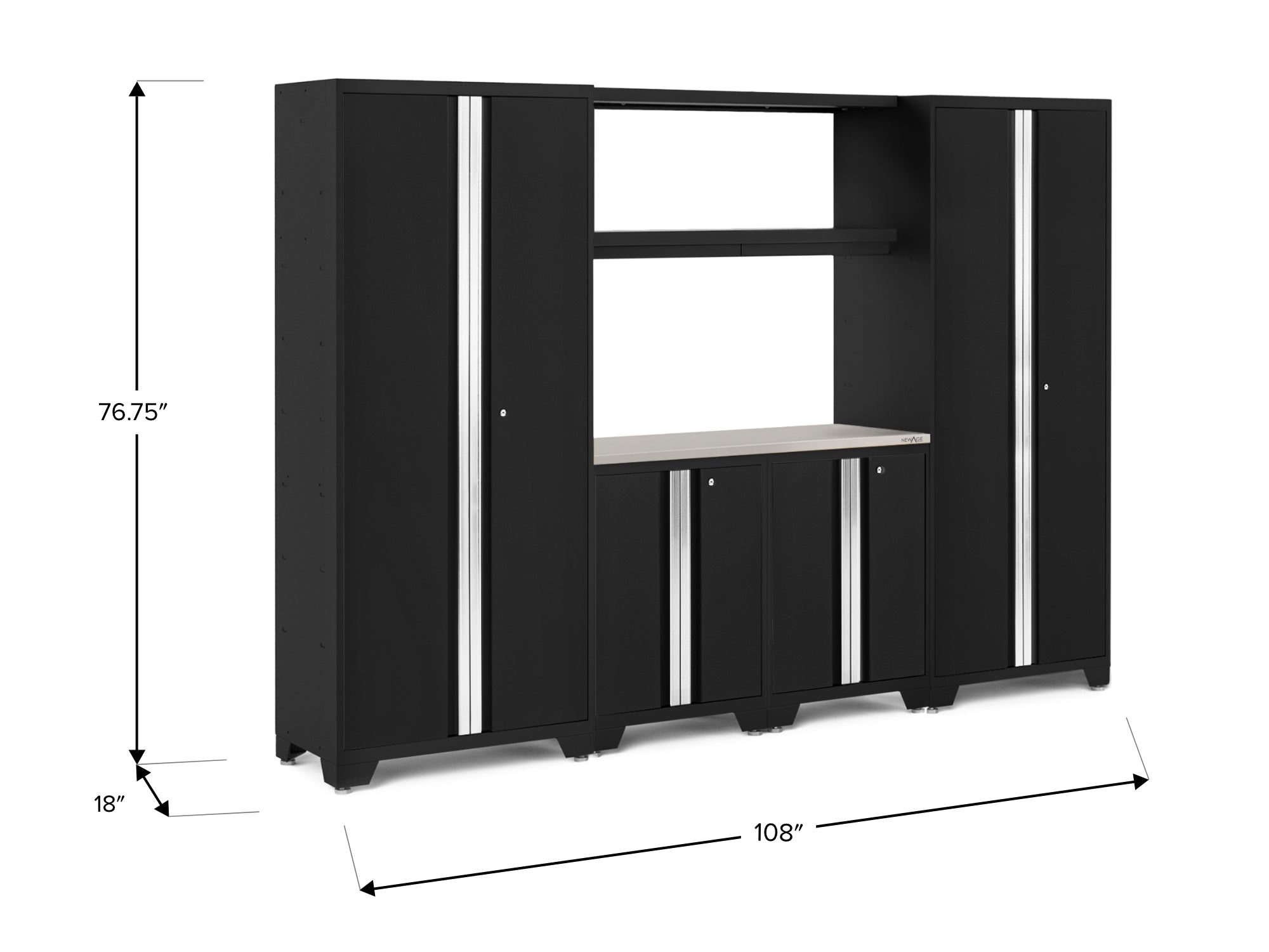 Bold Series 6 Piece Cabinet Set with Multi-use Locker, Base Cabinet, Display Shelf, and Worktop