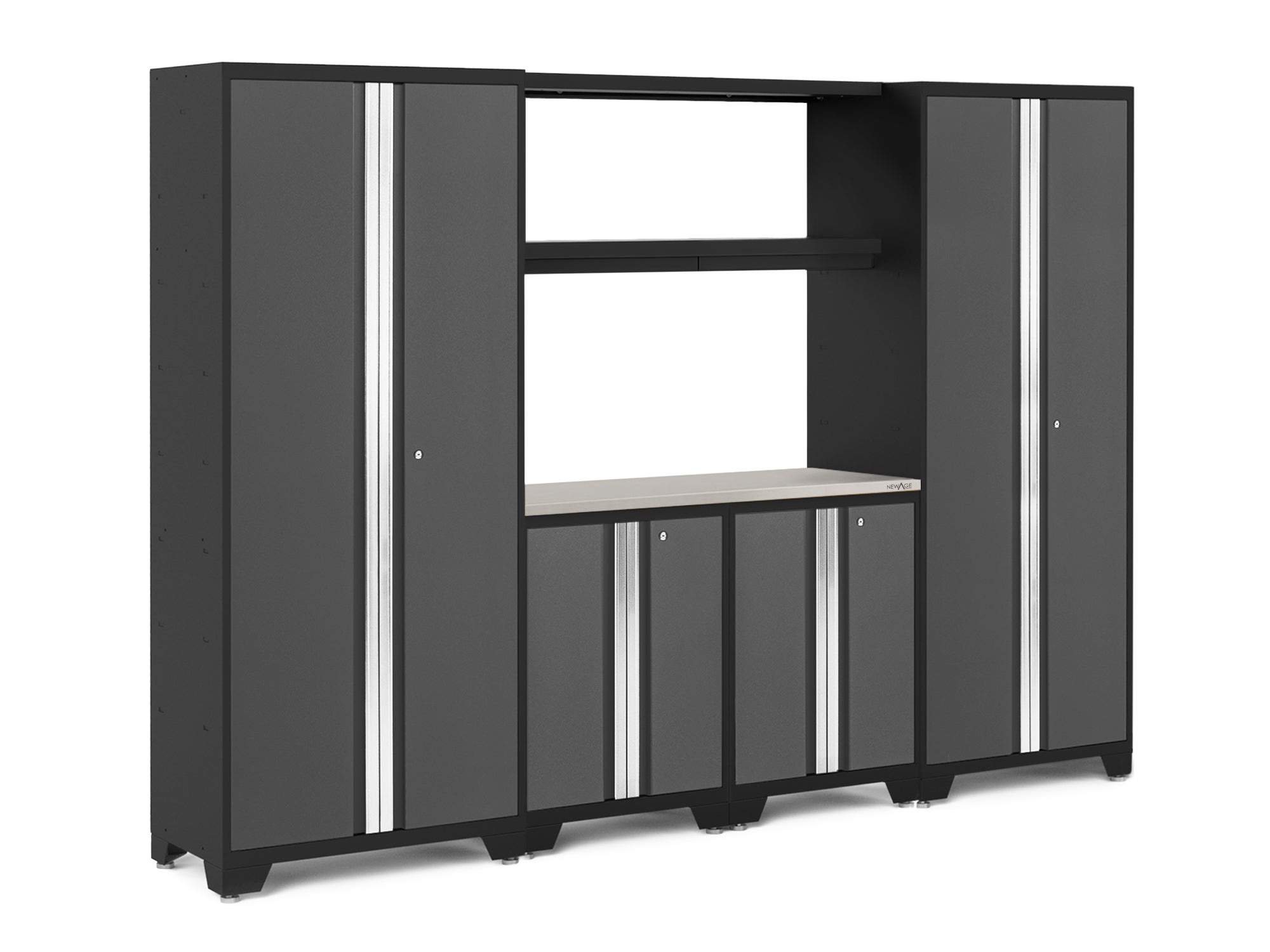 Bold Series 6 Piece Cabinet Set with Multi-use Locker, Base Cabinet, Display Shelf, and Worktop