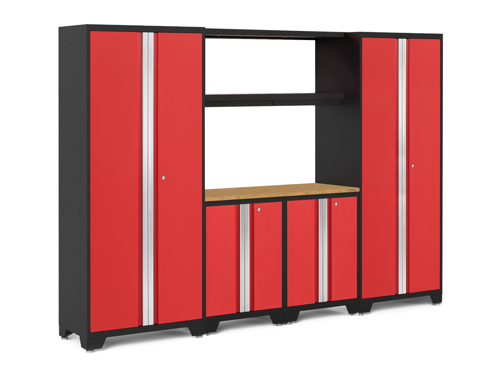 Bold Series 6 Piece Cabinet Set with Multi-use Locker, Base Cabinet, Display Shelf, and Worktop