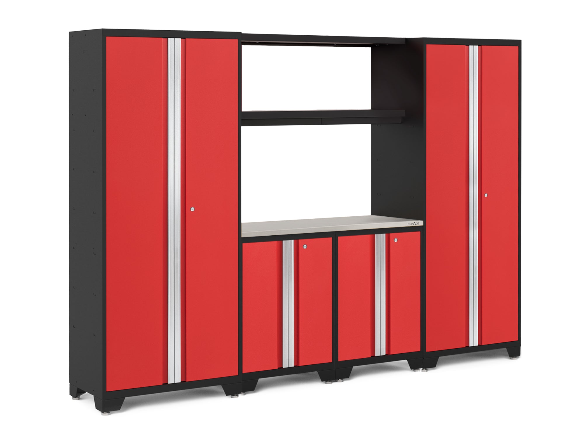 Bold Series 6 Piece Cabinet Set with Multi-use Locker, Base Cabinet, Display Shelf, and Worktop