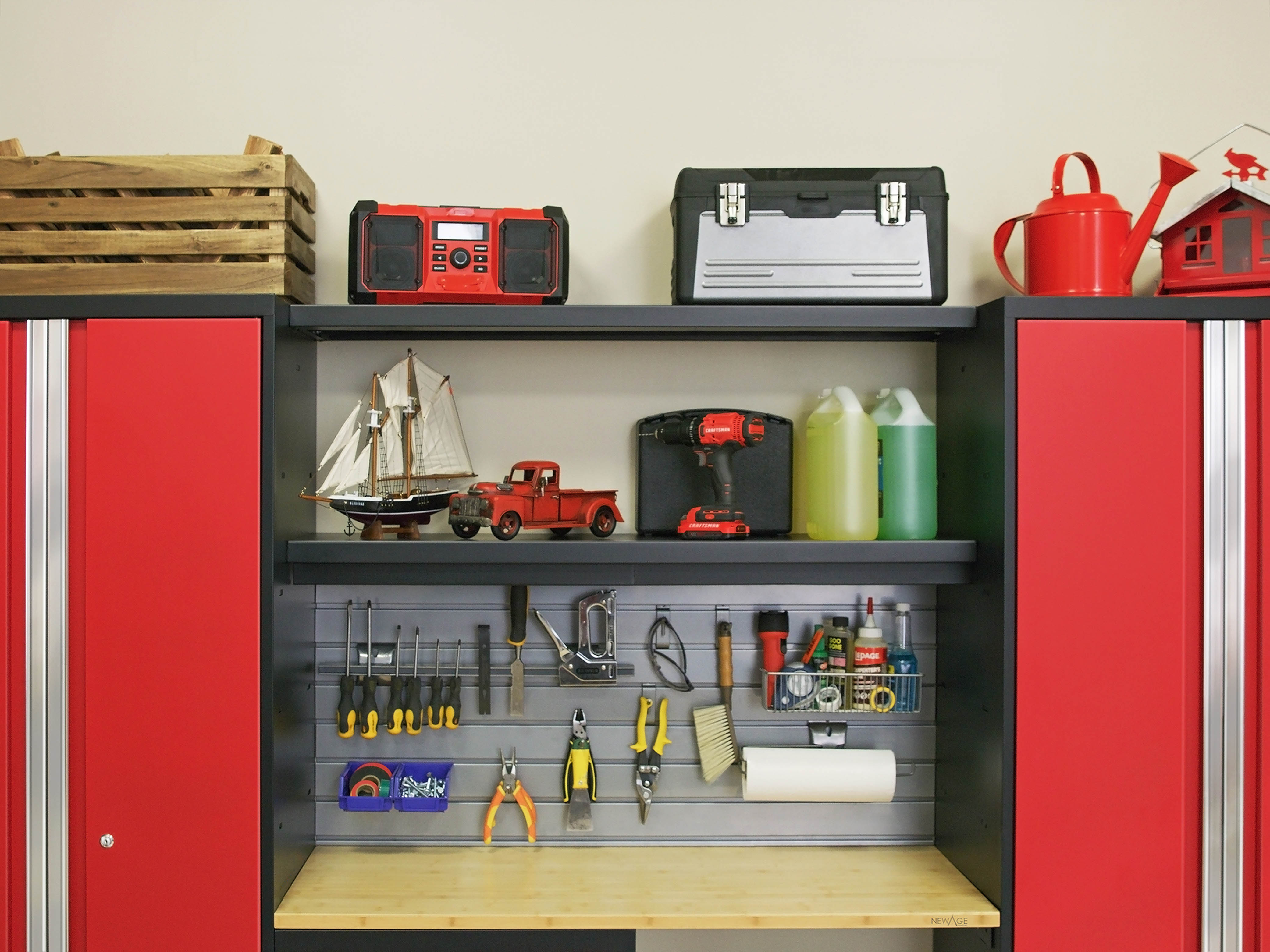 Bold Series 6 Piece Cabinet Set with Multi-use Locker, Base Cabinet, Display Shelf, and Worktop