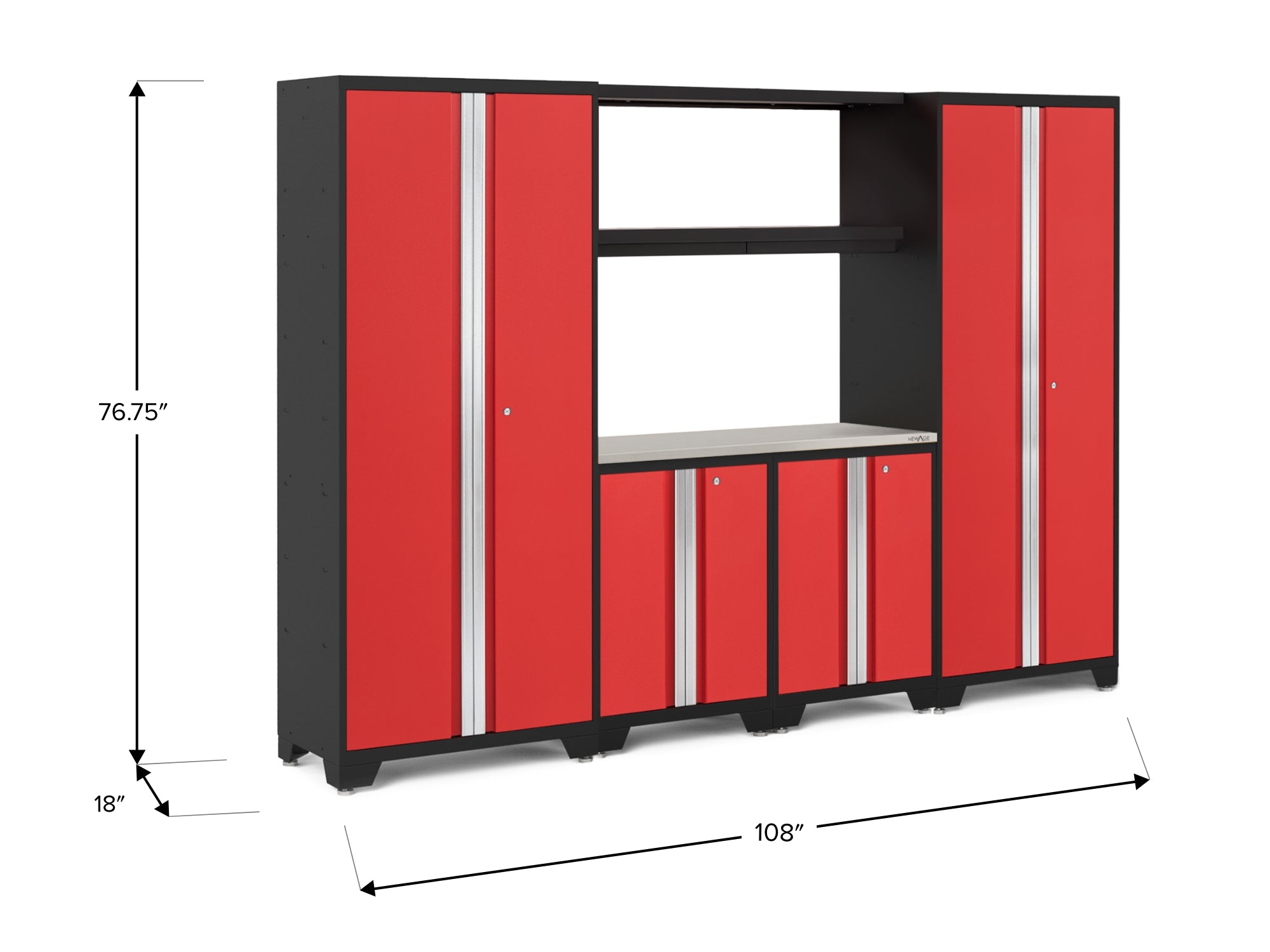 Bold Series 6 Piece Cabinet Set with Multi-use Locker, Base Cabinet, Display Shelf, and Worktop