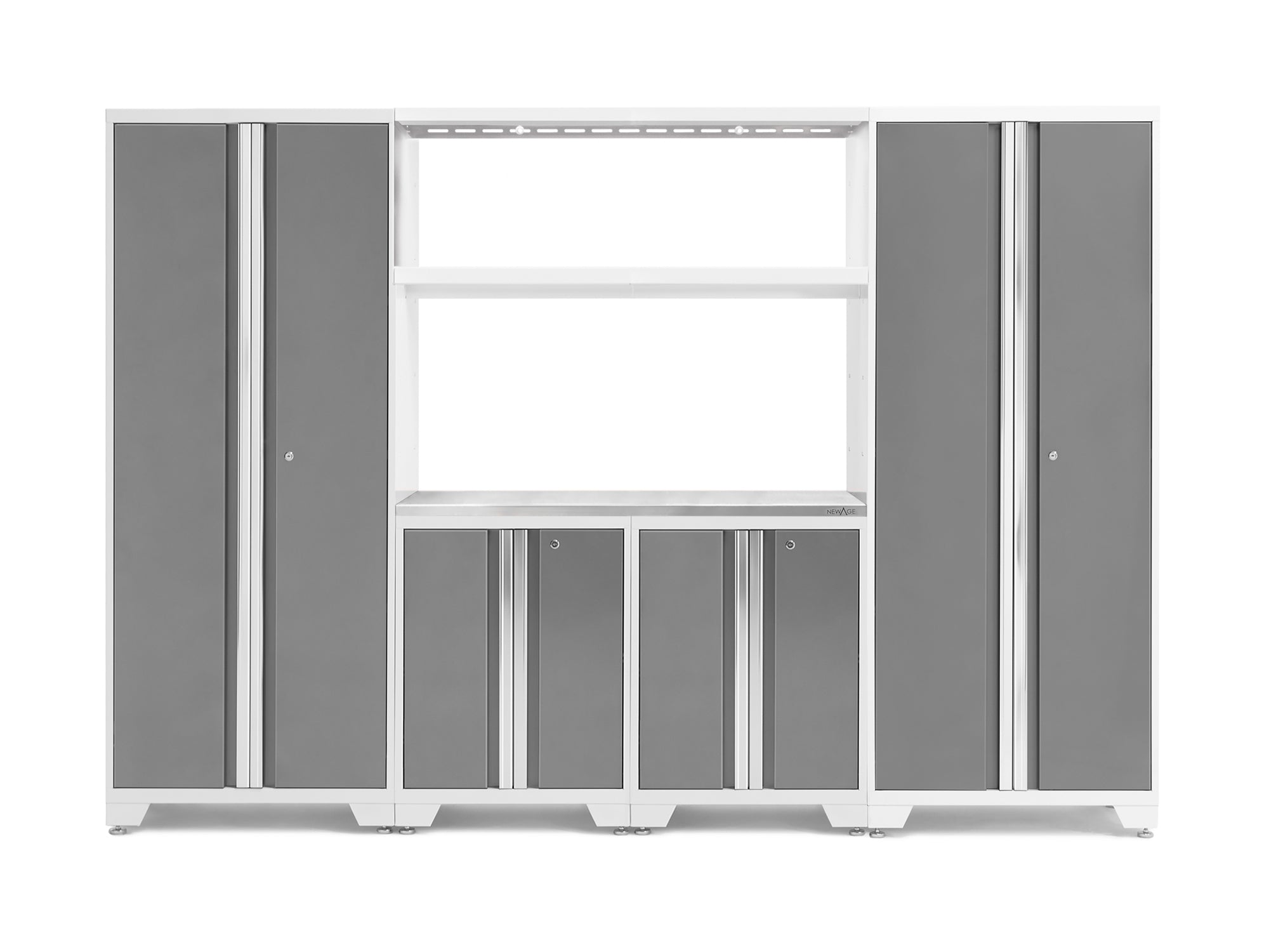 Bold Series 6 Piece Cabinet Set with Multi-use Locker, Base Cabinet, Display Shelf, and Worktop