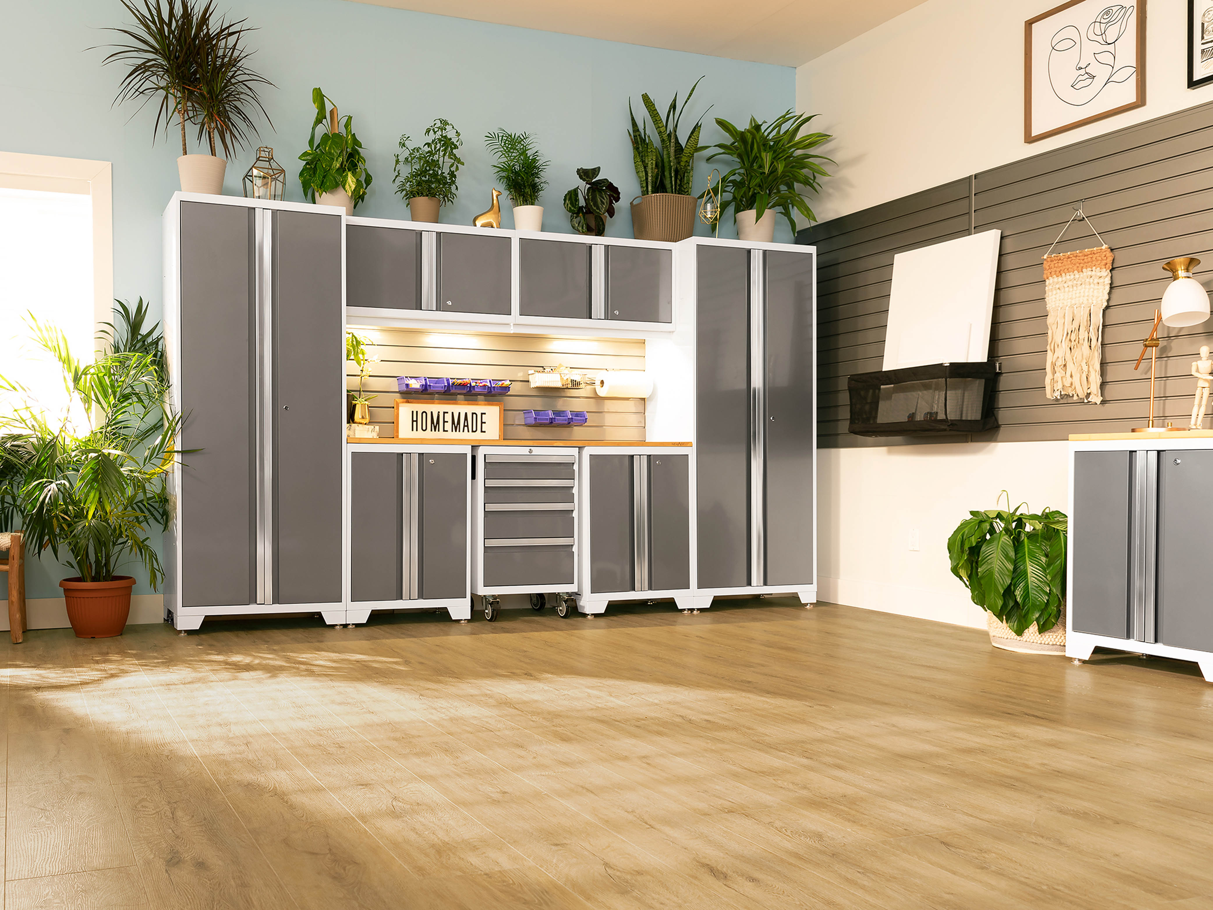 Bold Series 6 Piece Cabinet Set with Multi-use Locker, Base Cabinet, Display Shelf, and Worktop