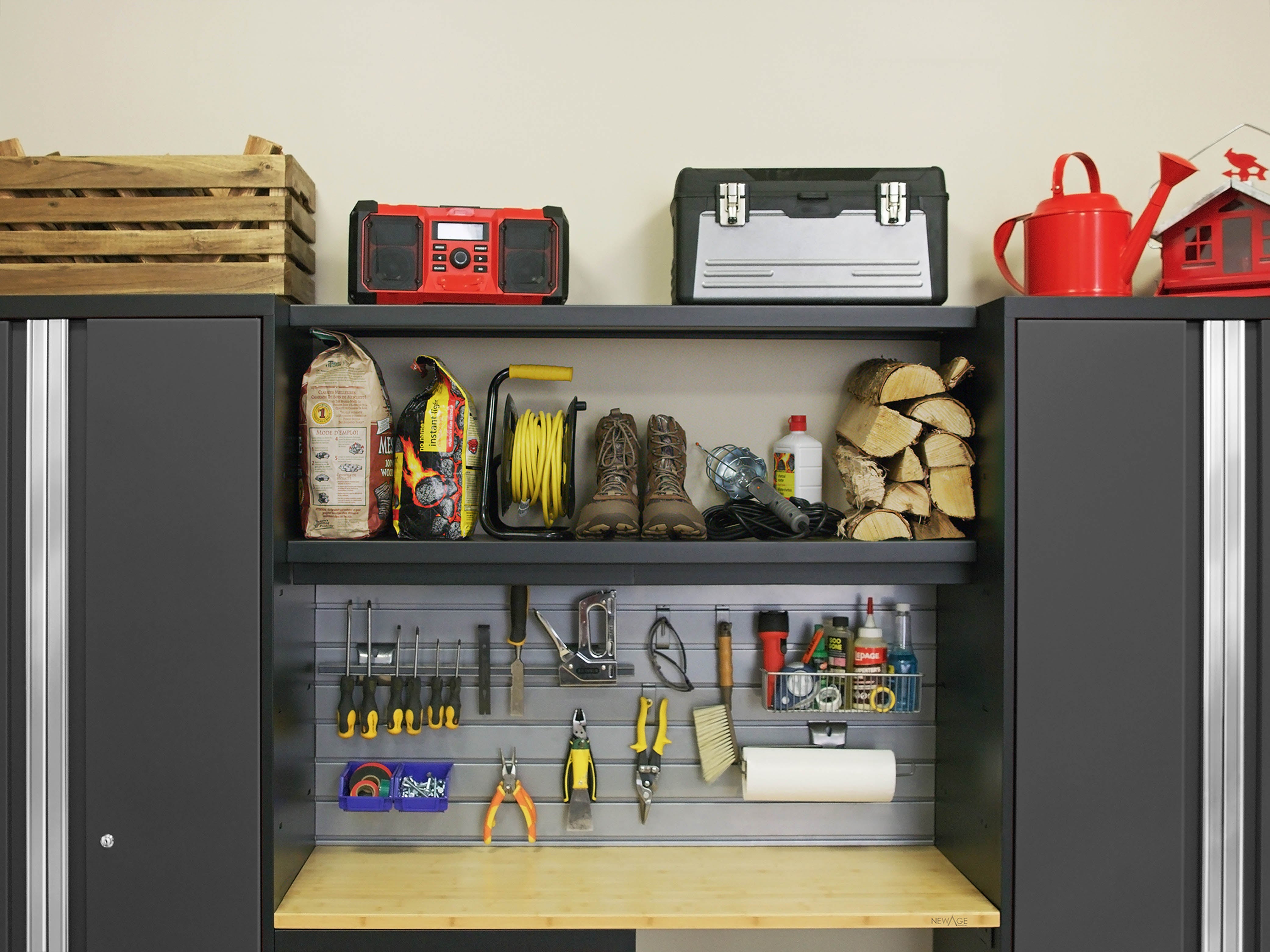 Bold Series 6 Piece Cabinet Set with Multi-use Locker, Base Cabinet, Display Shelf, and Worktop