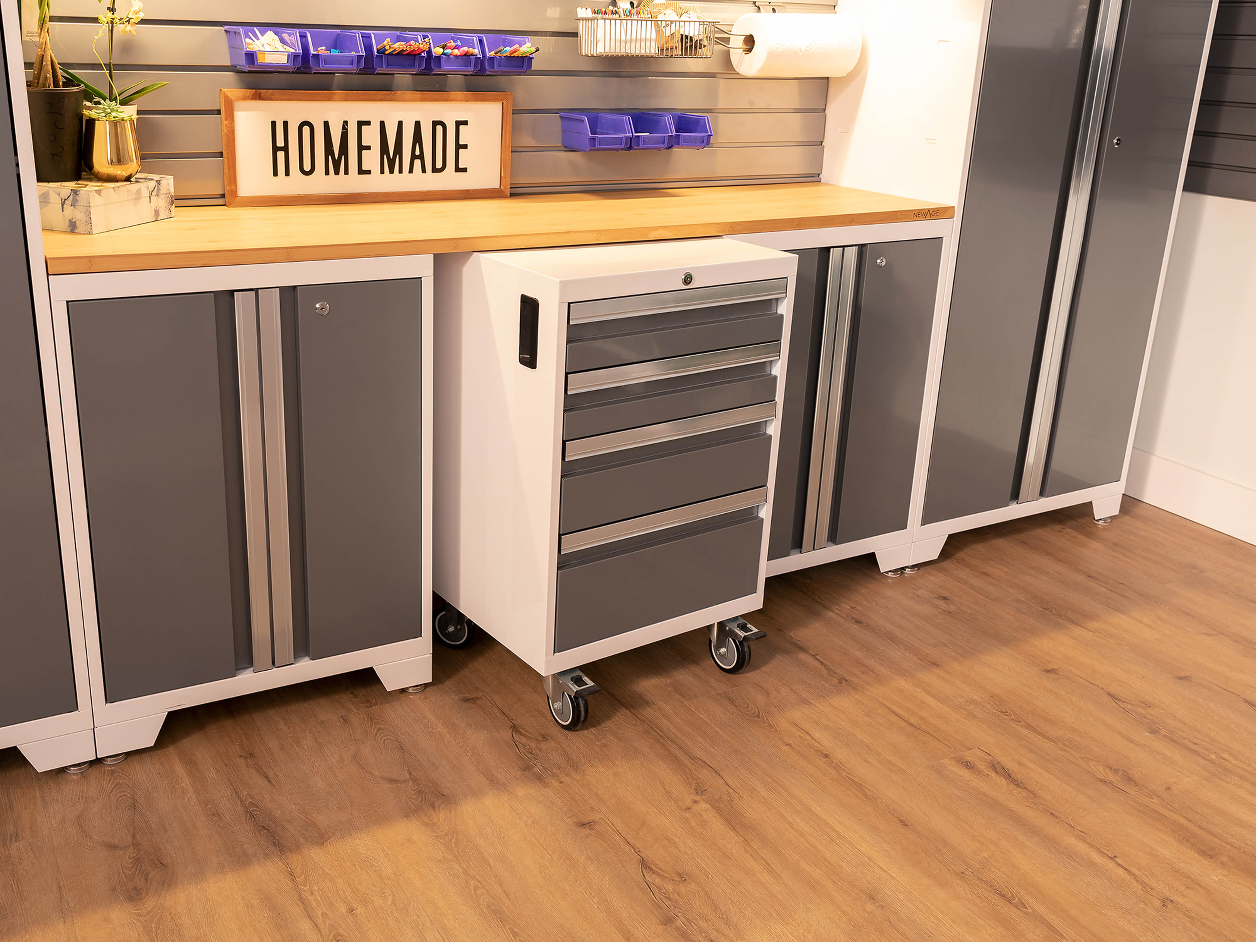 Bold Series 6 Piece Cabinet Set with Multi-use Locker, Base Cabinet, Display Shelf, and Worktop