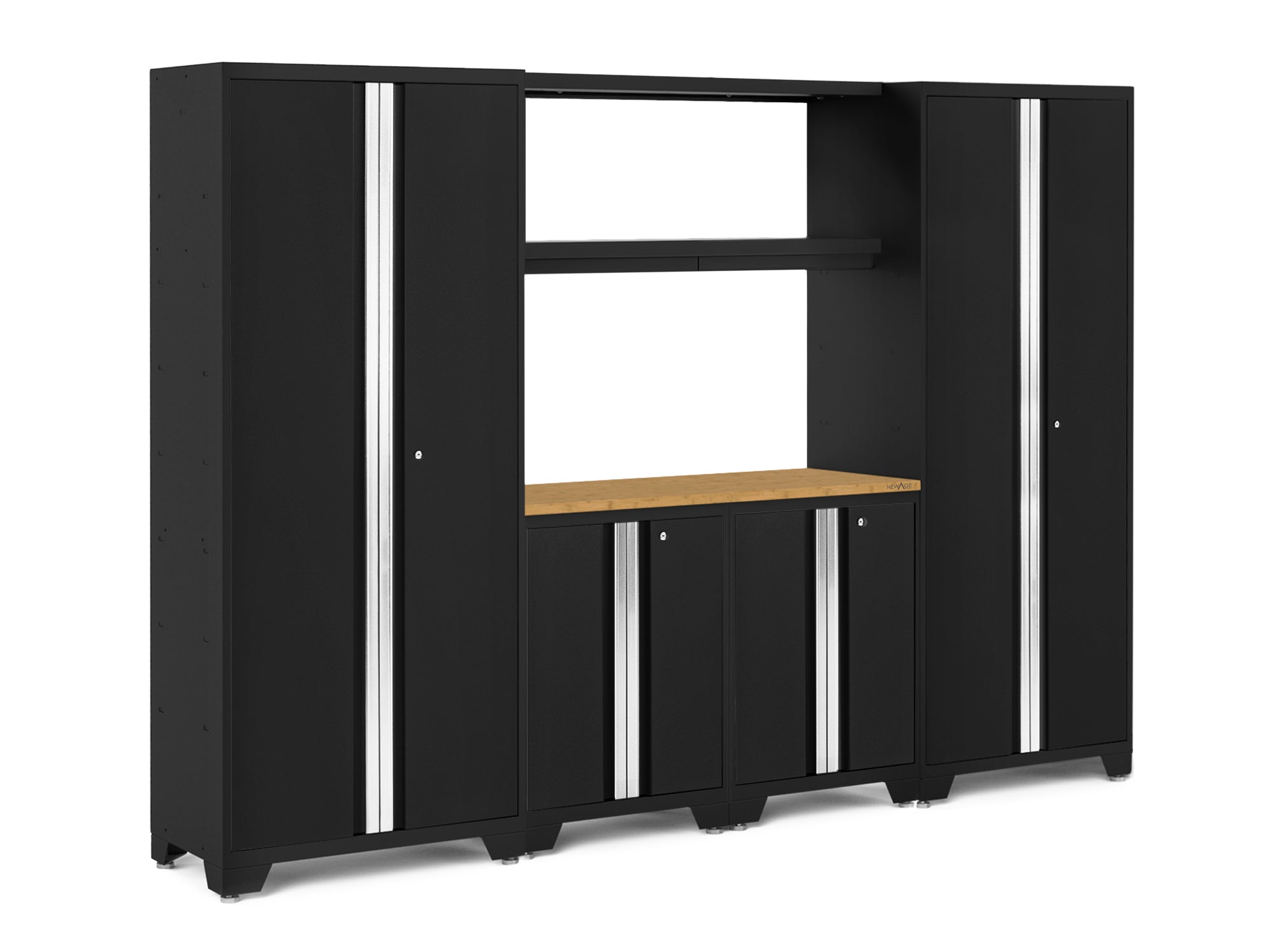 Bold Series 6 Piece Cabinet Set with Multi-use Locker, Base Cabinet, Display Shelf, and Worktop