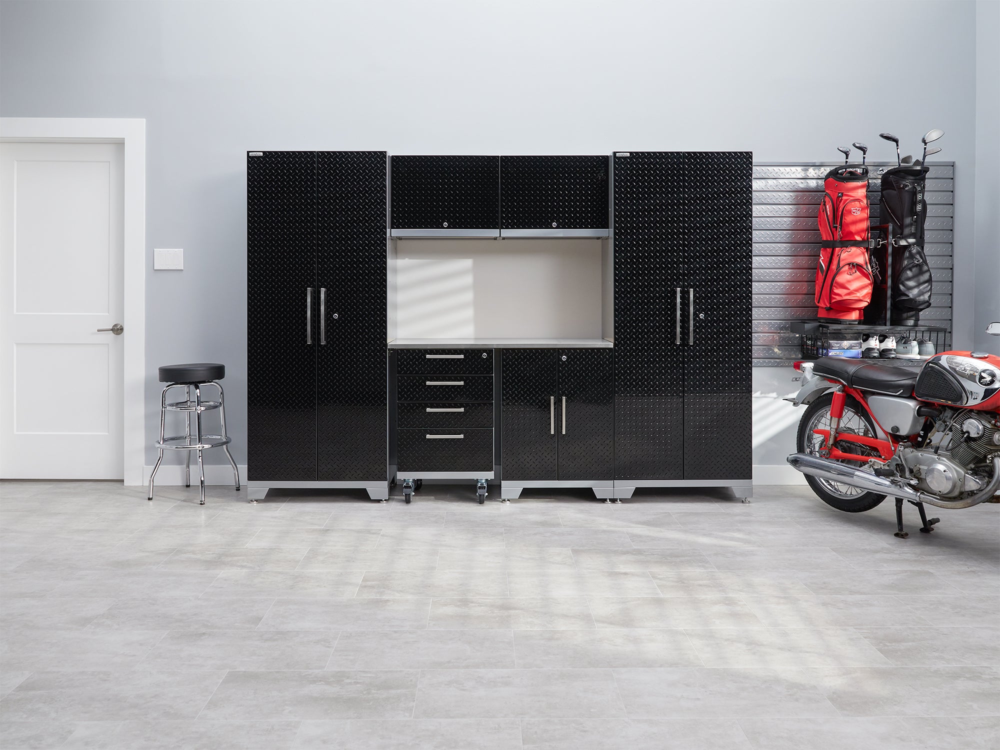Performance Diamond Plate Limited Edition 10 Piece Cabinet Set with Tool, Base, Wall Cabinets, 30 in. Lockers and Worktop