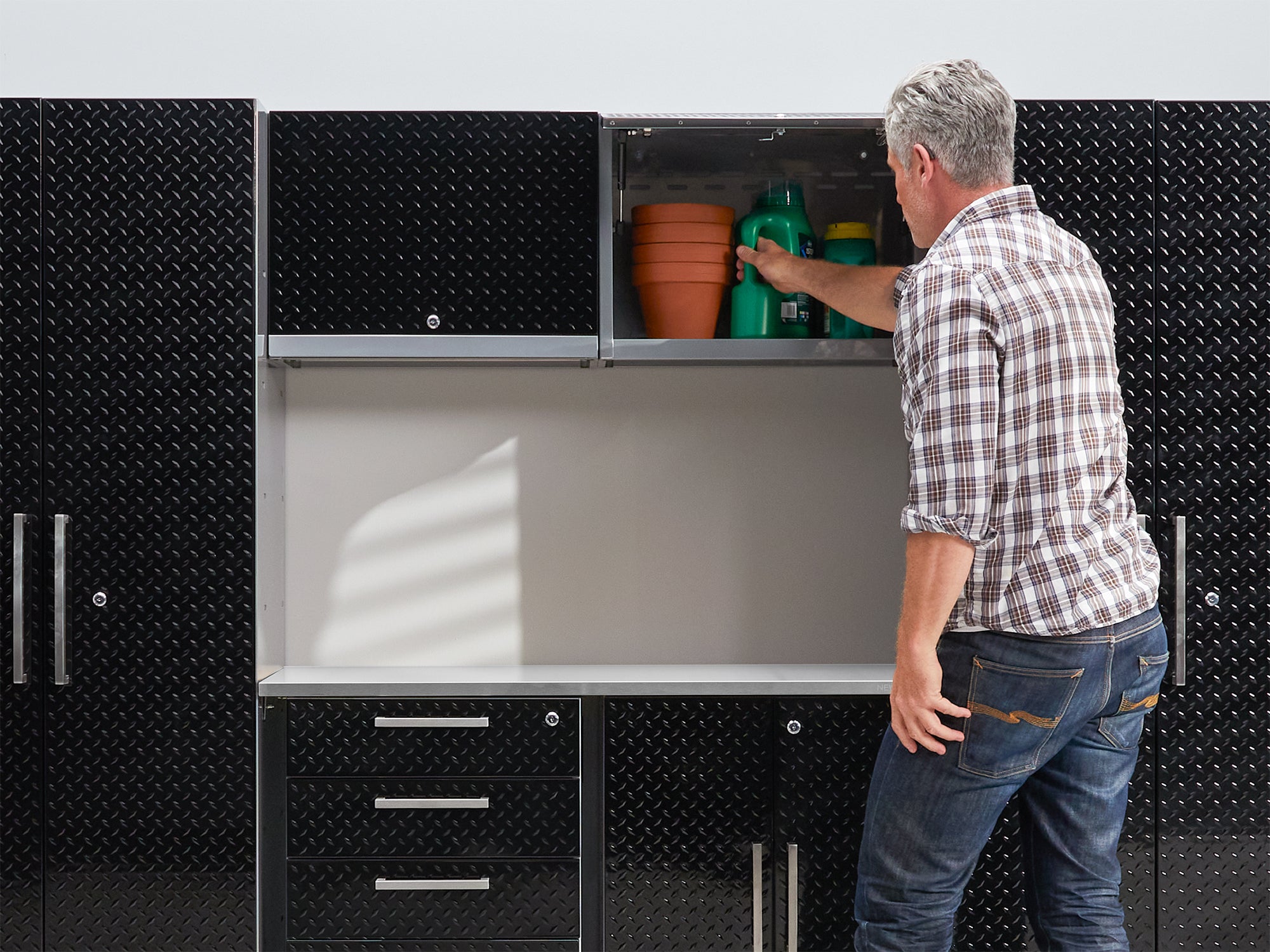 Performance Diamond Plate Limited Edition 10 Piece Cabinet Set with Tool, Base, Wall Cabinets, 30 in. Lockers and Worktop