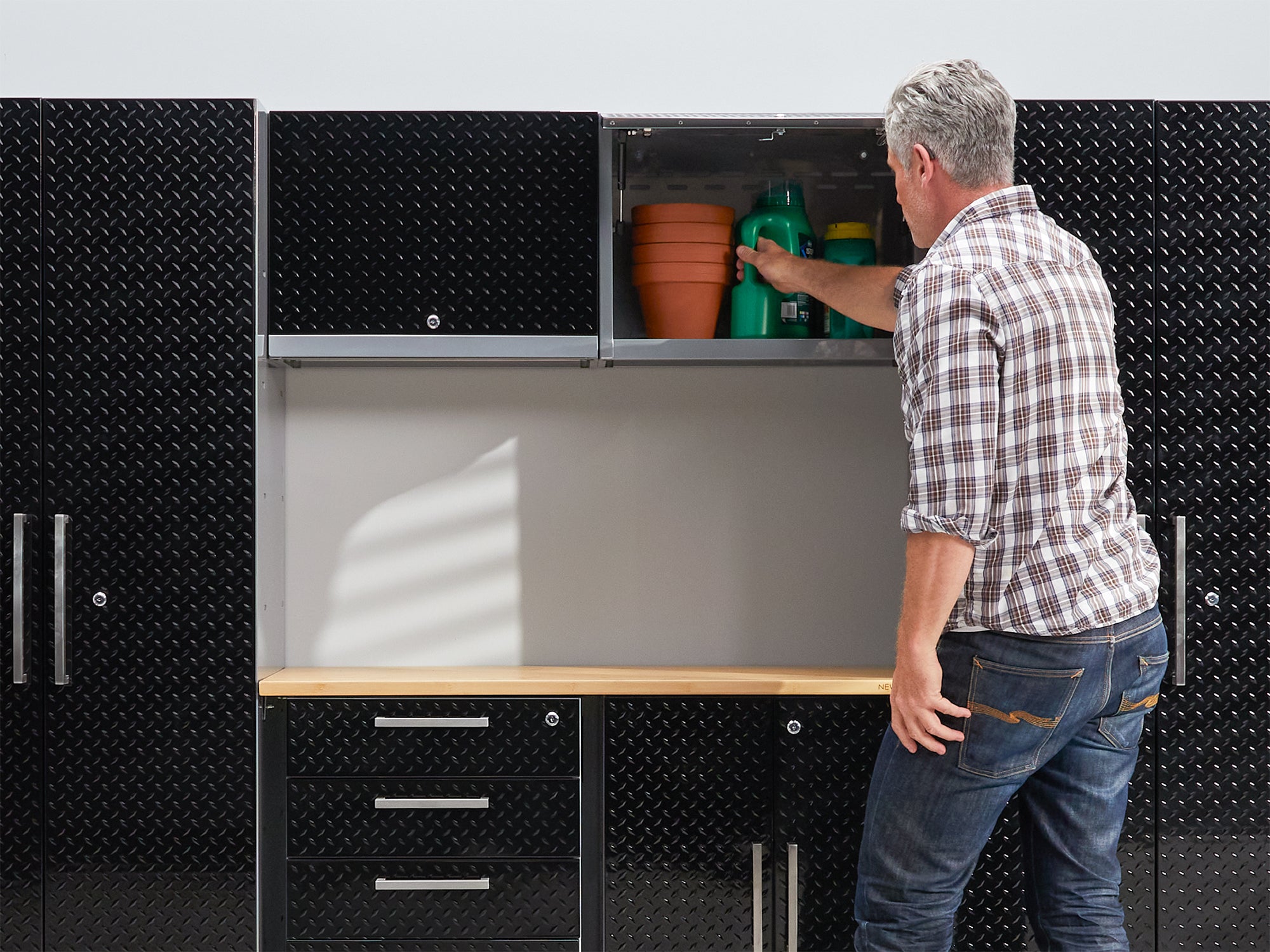 Performance Diamond Plate Limited Edition 10 Piece Cabinet Set with Tool, Base, Wall Cabinets, 30 in. Lockers and Worktop