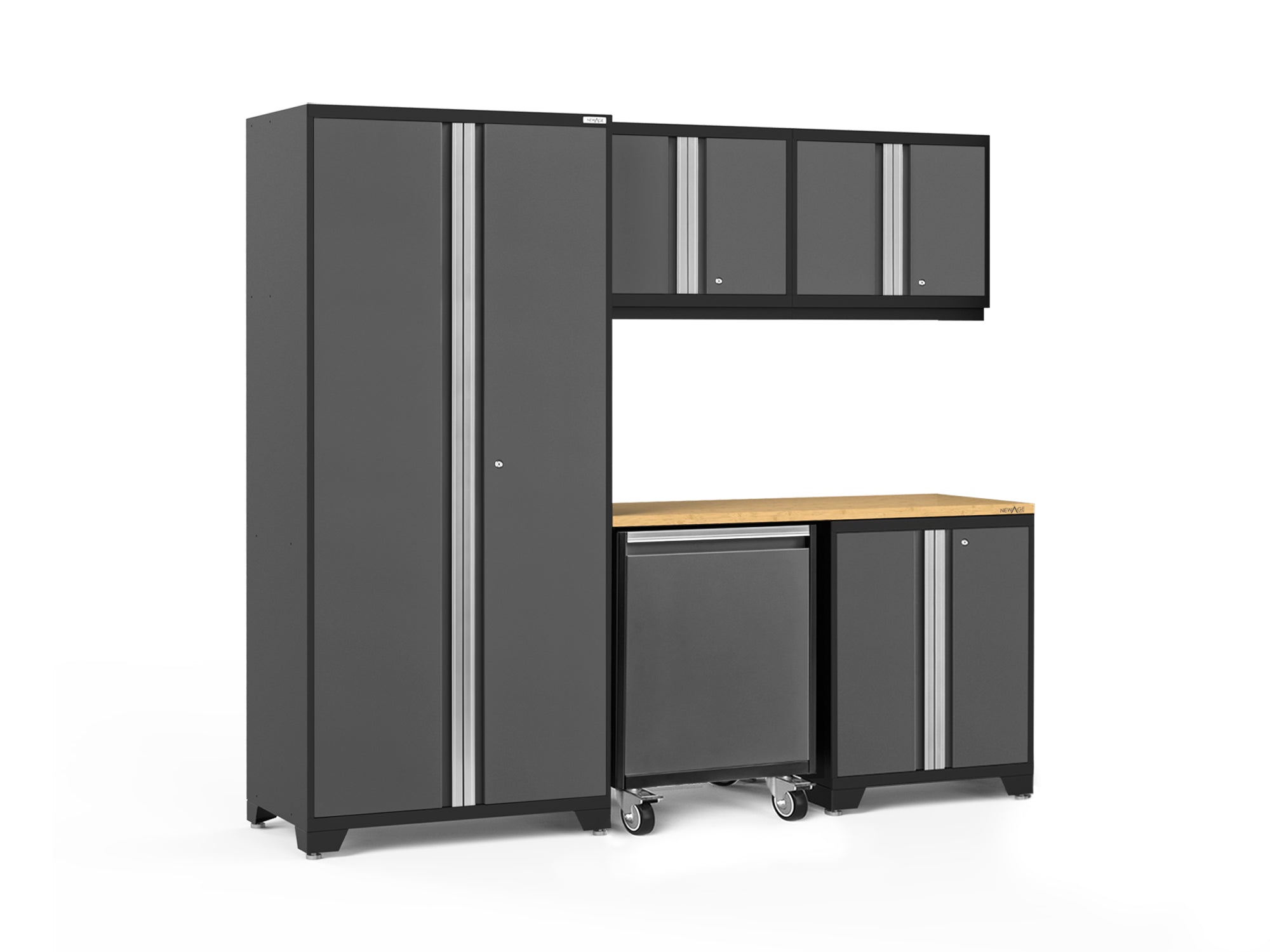 Pro Series 6 Piece Cabinet Set with Base, Wall Cabinet, Locker and Utility Cart