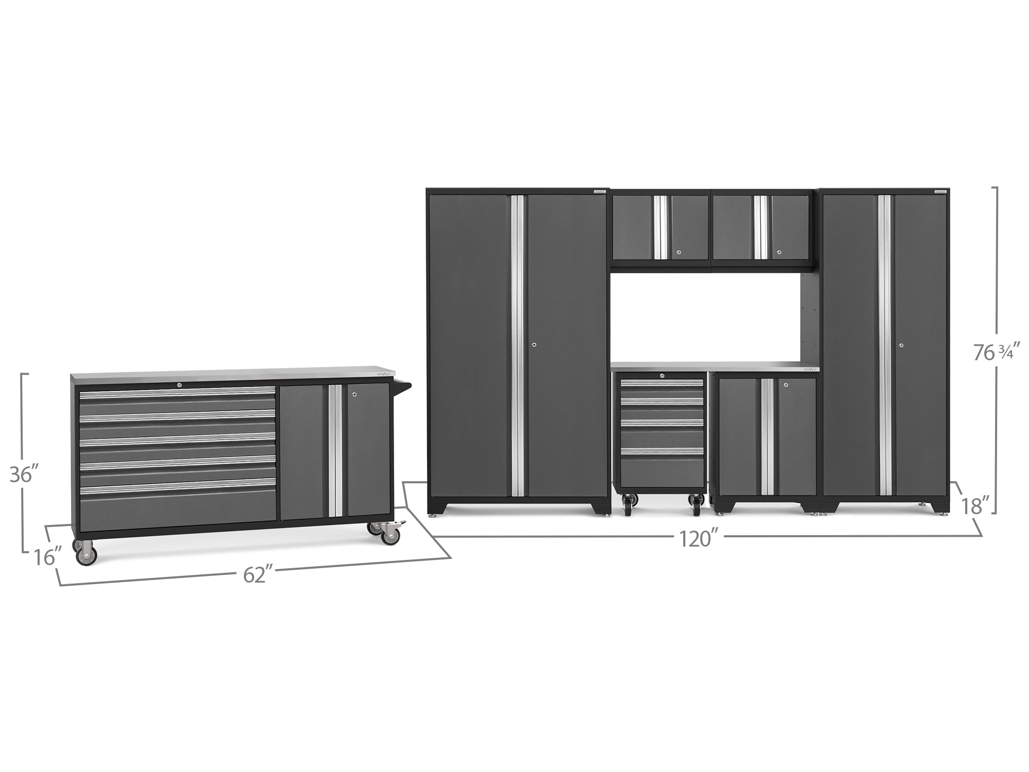 Bold Series 8 Piece Cabinet Set with Project Center, Tool Drawer, Base, Wall Cabinets and Lockers
