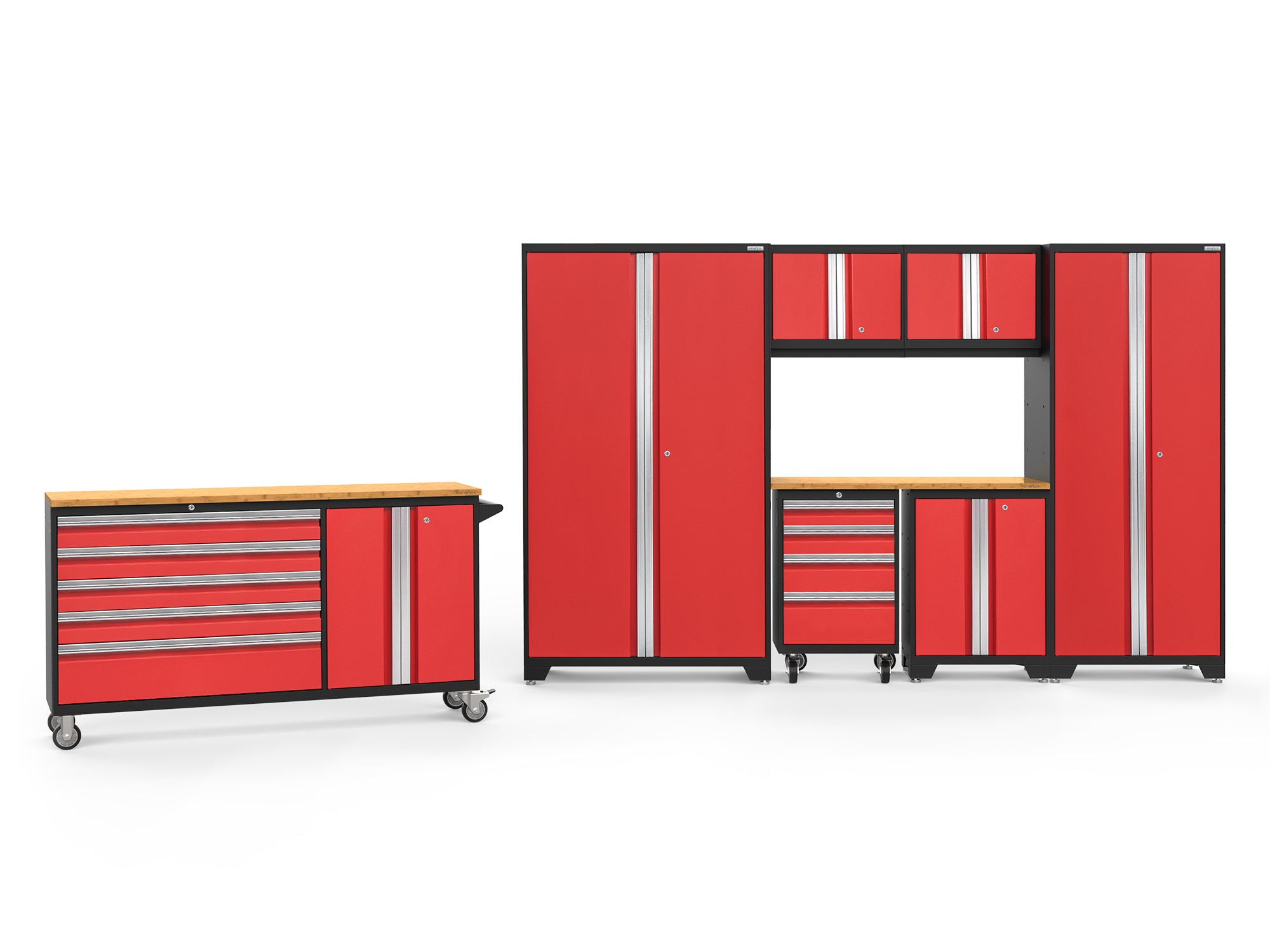 Bold Series 8 Piece Cabinet Set with Project Center, Tool Drawer, Base, Wall Cabinets and Lockers