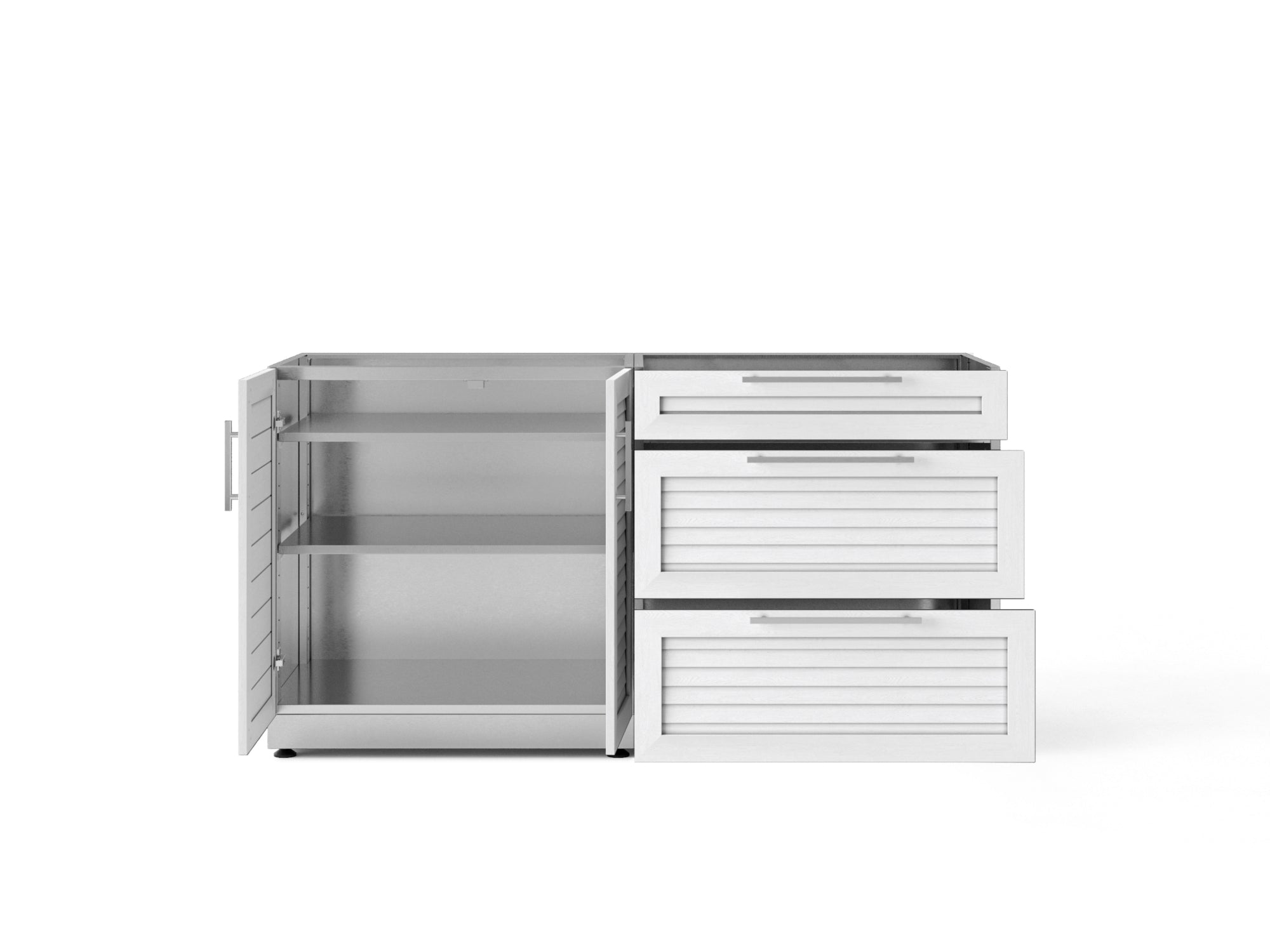 Outdoor Kitchen Stainless Steel Louvered Doors 2 Piece Cabinet Set with 3-Drawer Cabinet and 2-Door Cabinet