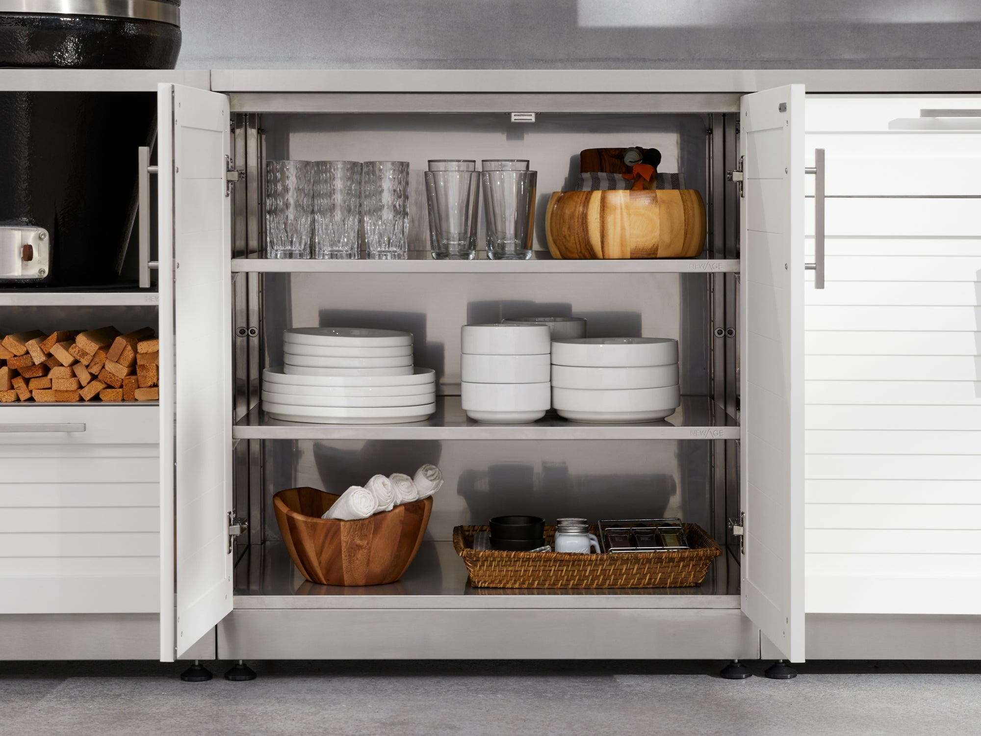 Outdoor Kitchen Stainless Steel Louvered Doors 2 Piece Cabinet Set with 3-Drawer Cabinet and 2-Door Cabinet