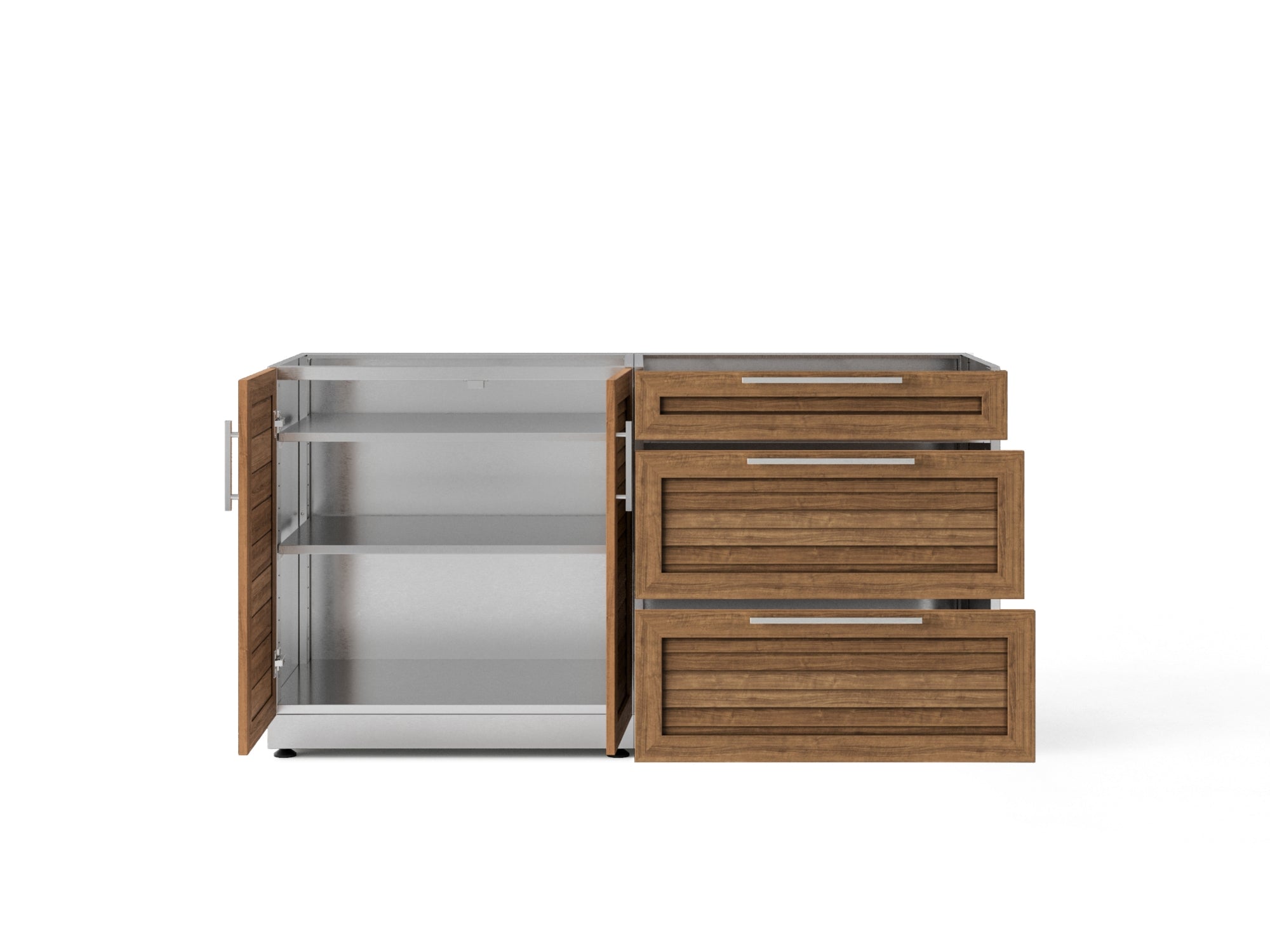 Outdoor Kitchen Stainless Steel Louvered Doors 2 Piece Cabinet Set with 3-Drawer Cabinet and 2-Door Cabinet