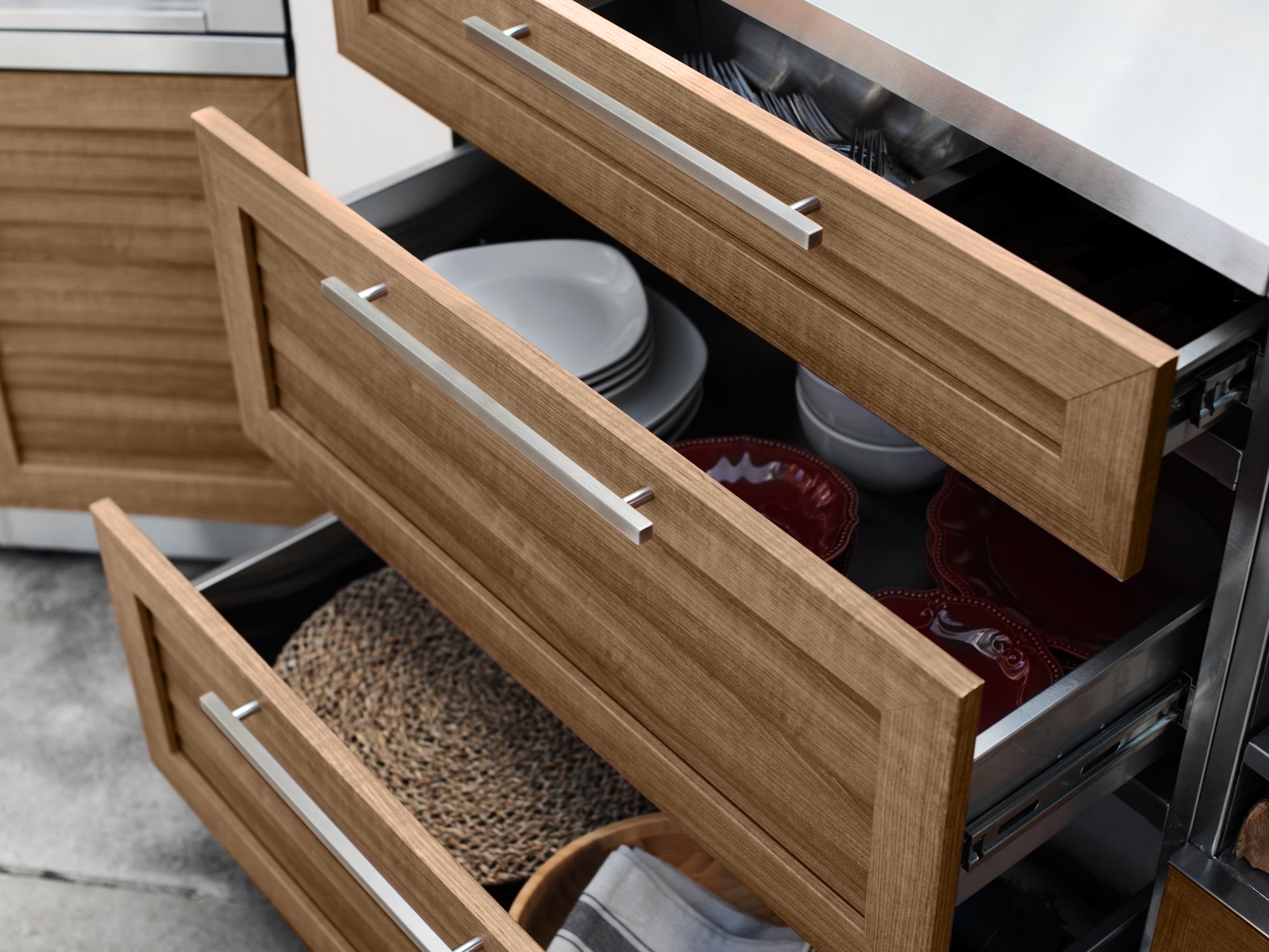 Outdoor Kitchen Stainless Steel Louvered Doors 2 Piece Cabinet Set with 3-Drawer Cabinet and 2-Door Cabinet