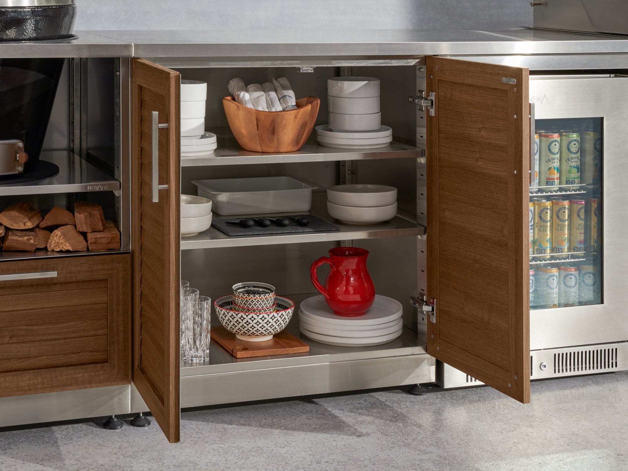 Outdoor Kitchen Stainless Steel Louvered Doors 2 Piece Cabinet Set with 3-Drawer Cabinet and 2-Door Cabinet