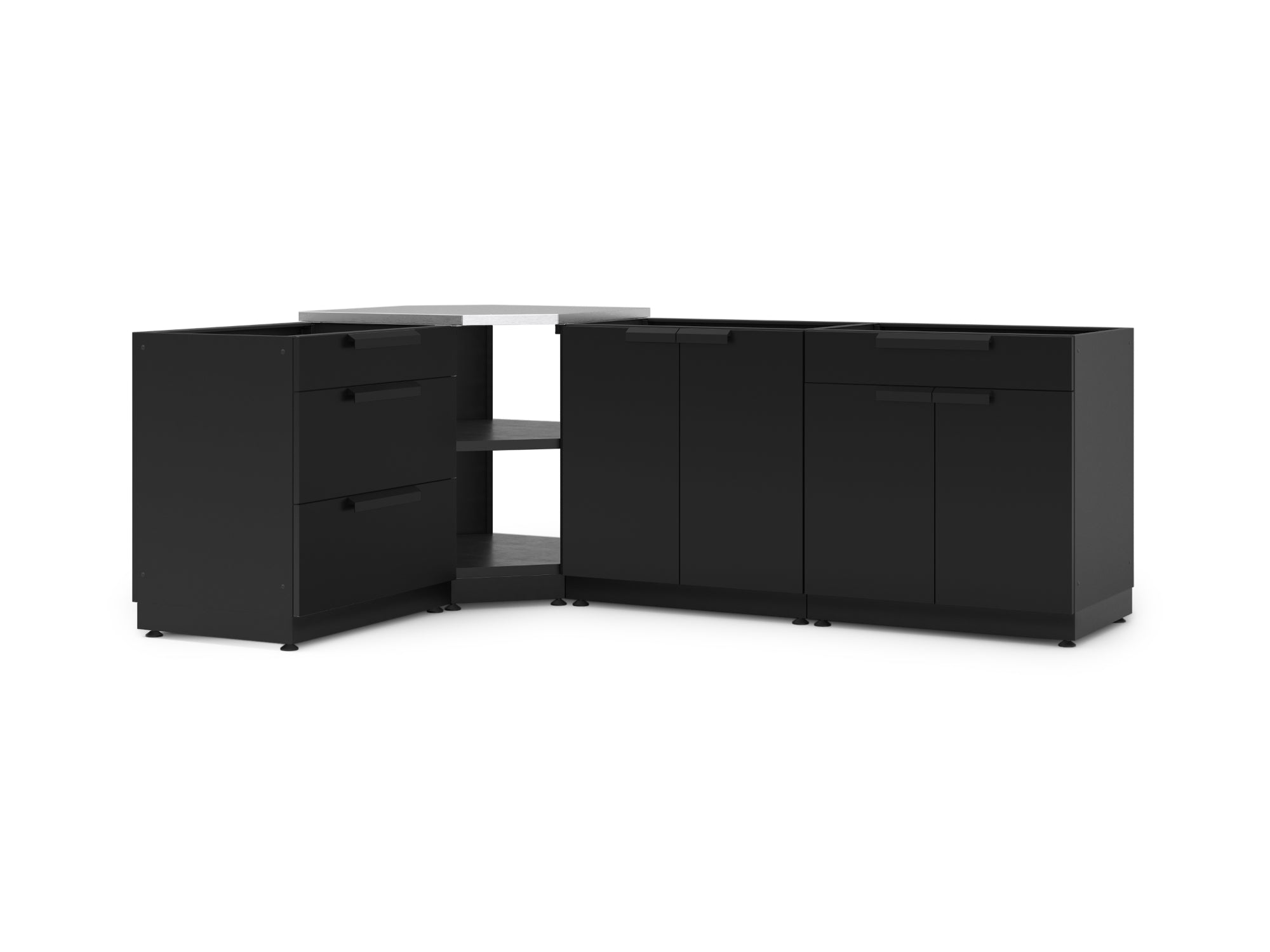 Outdoor Kitchen Stainless Steel 4 Piece Cabinet Set with Corner Shelf, 2-Door, 3-Drawer and Bar Cabinet
