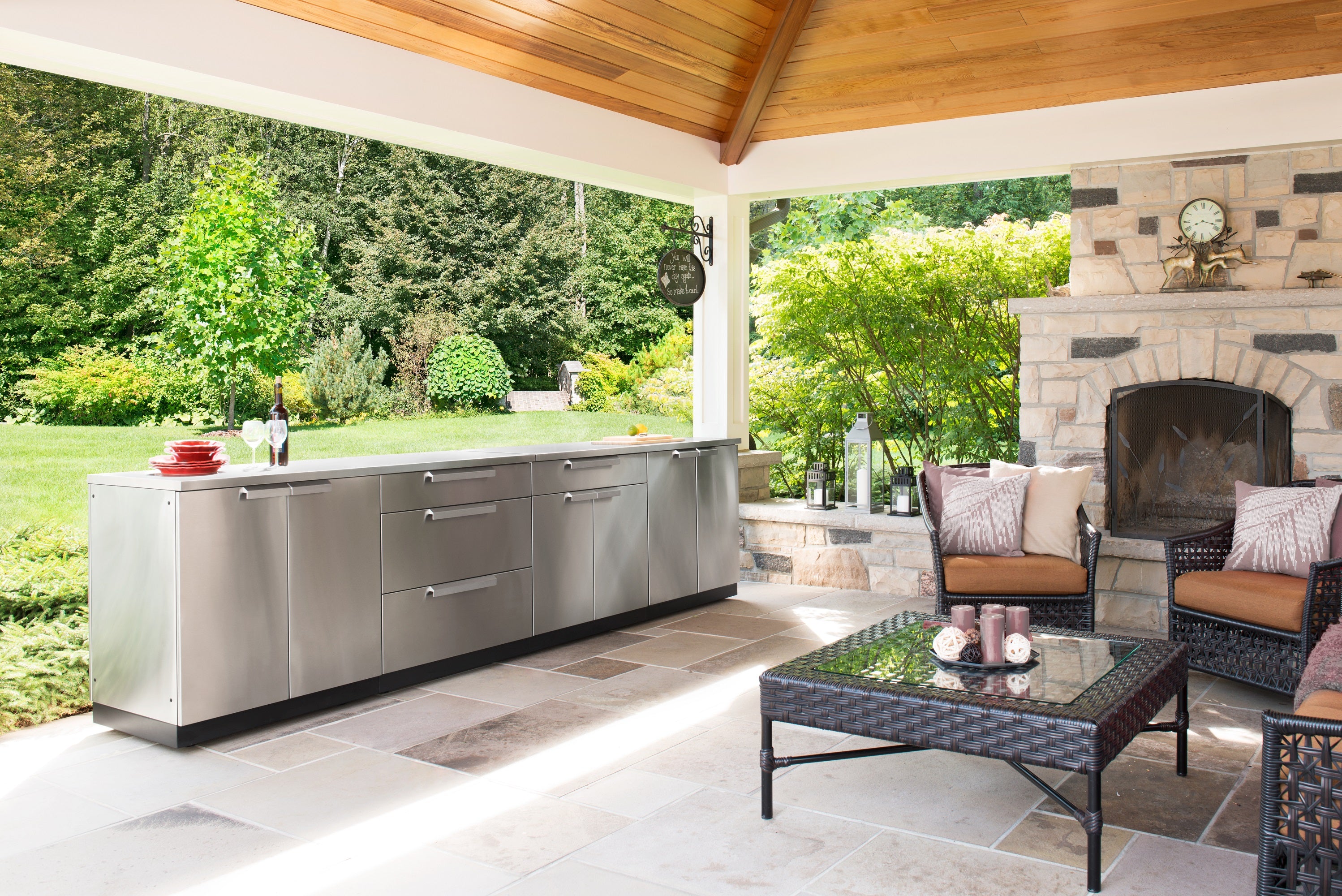 Outdoor Kitchen Stainless Steel 4 Piece Cabinet Set with Corner Shelf, 2-Door, 3-Drawer and Bar Cabinet