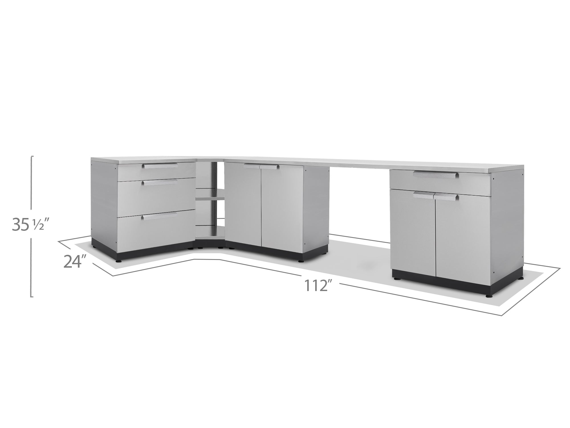 Outdoor Kitchen Stainless Steel 4 Piece Cabinet Set with Corner Shelf, 2-Door, 3-Drawer and Bar Cabinet