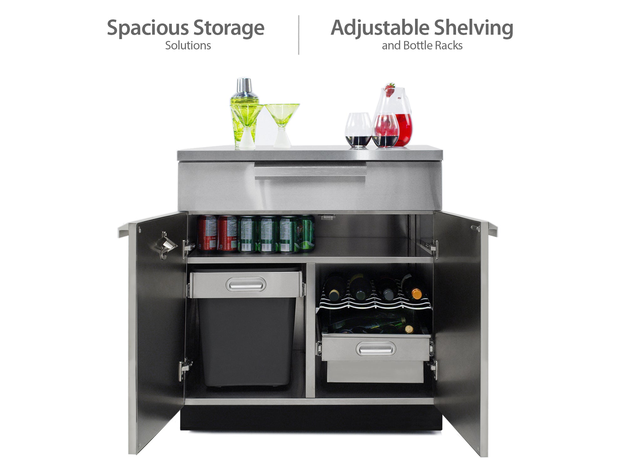 Outdoor Kitchen Stainless Steel 4 Piece Cabinet Set with Corner Shelf, 2-Door, 3-Drawer and Bar Cabinet