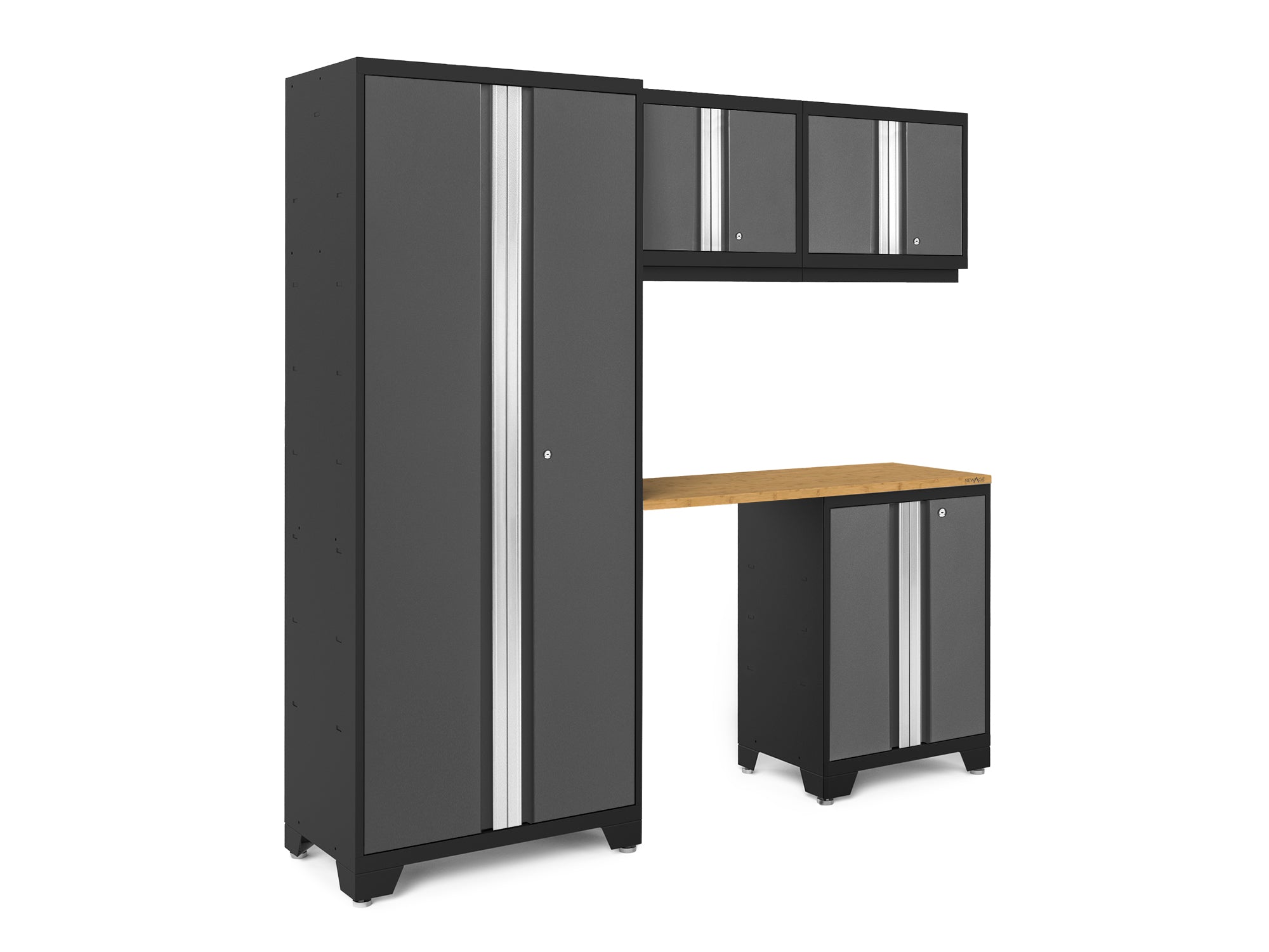 Bold Series 5 Piece Cabinet Set with Multi-use Locker, Base & Wall Cabinet, and Worktop