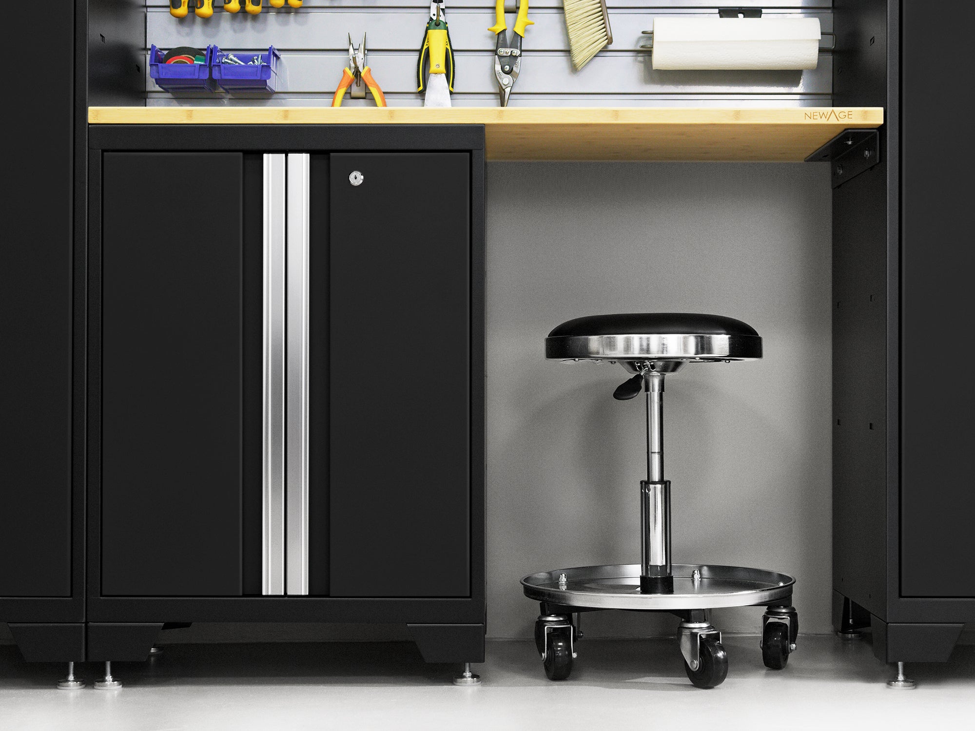 Bold Series 5 Piece Cabinet Set with Multi-use Locker, Base & Wall Cabinet, and Worktop