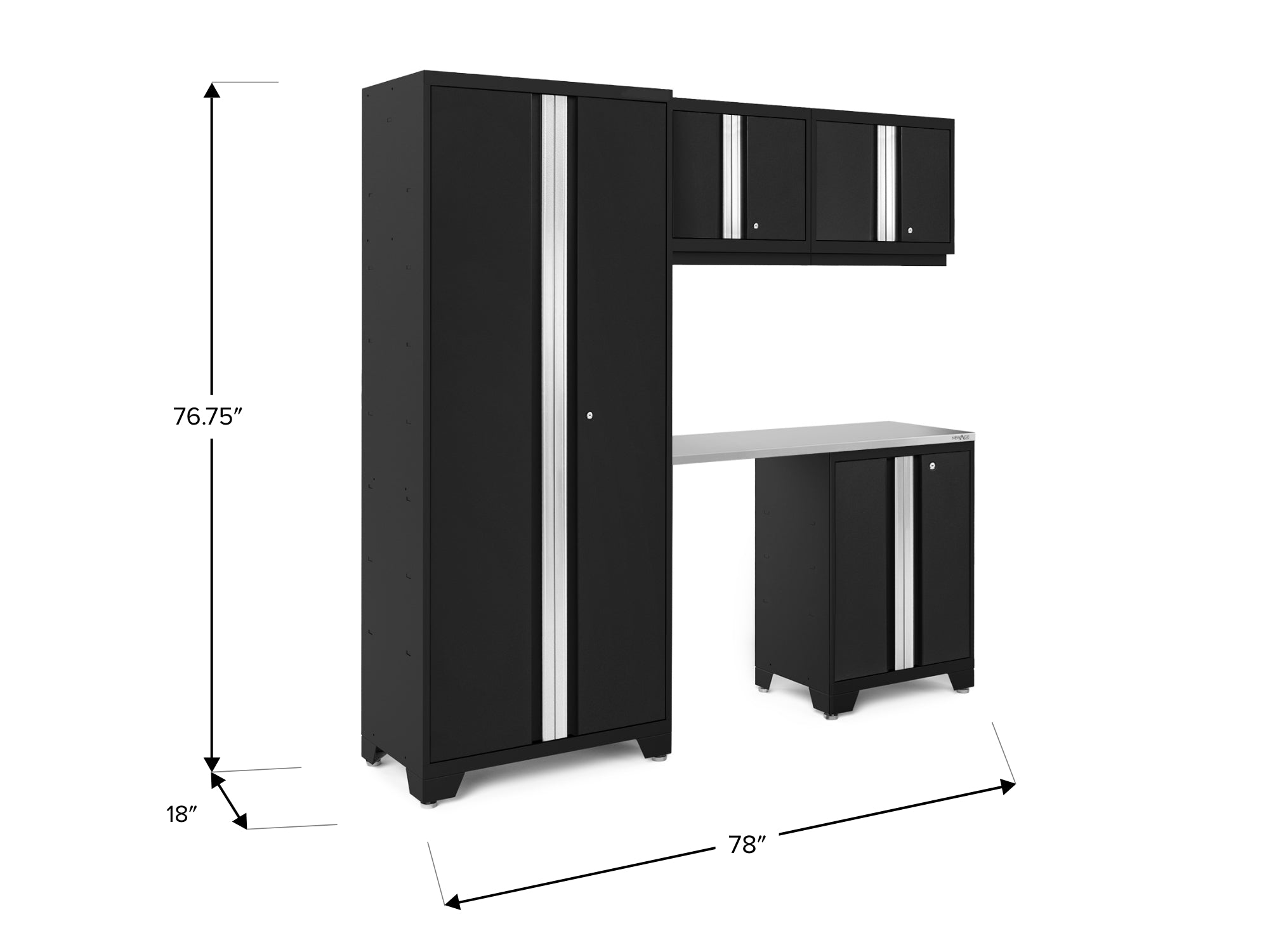Bold Series 5 Piece Cabinet Set with Multi-use Locker, Base & Wall Cabinet, and Worktop