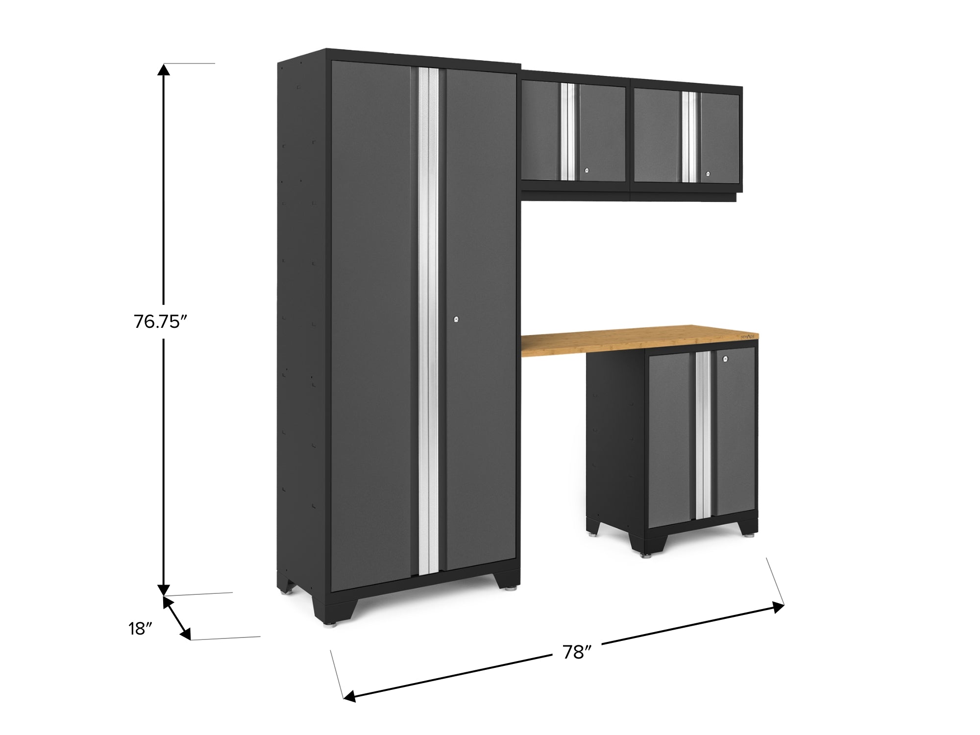 Bold Series 5 Piece Cabinet Set with Multi-use Locker, Base & Wall Cabinet, and Worktop
